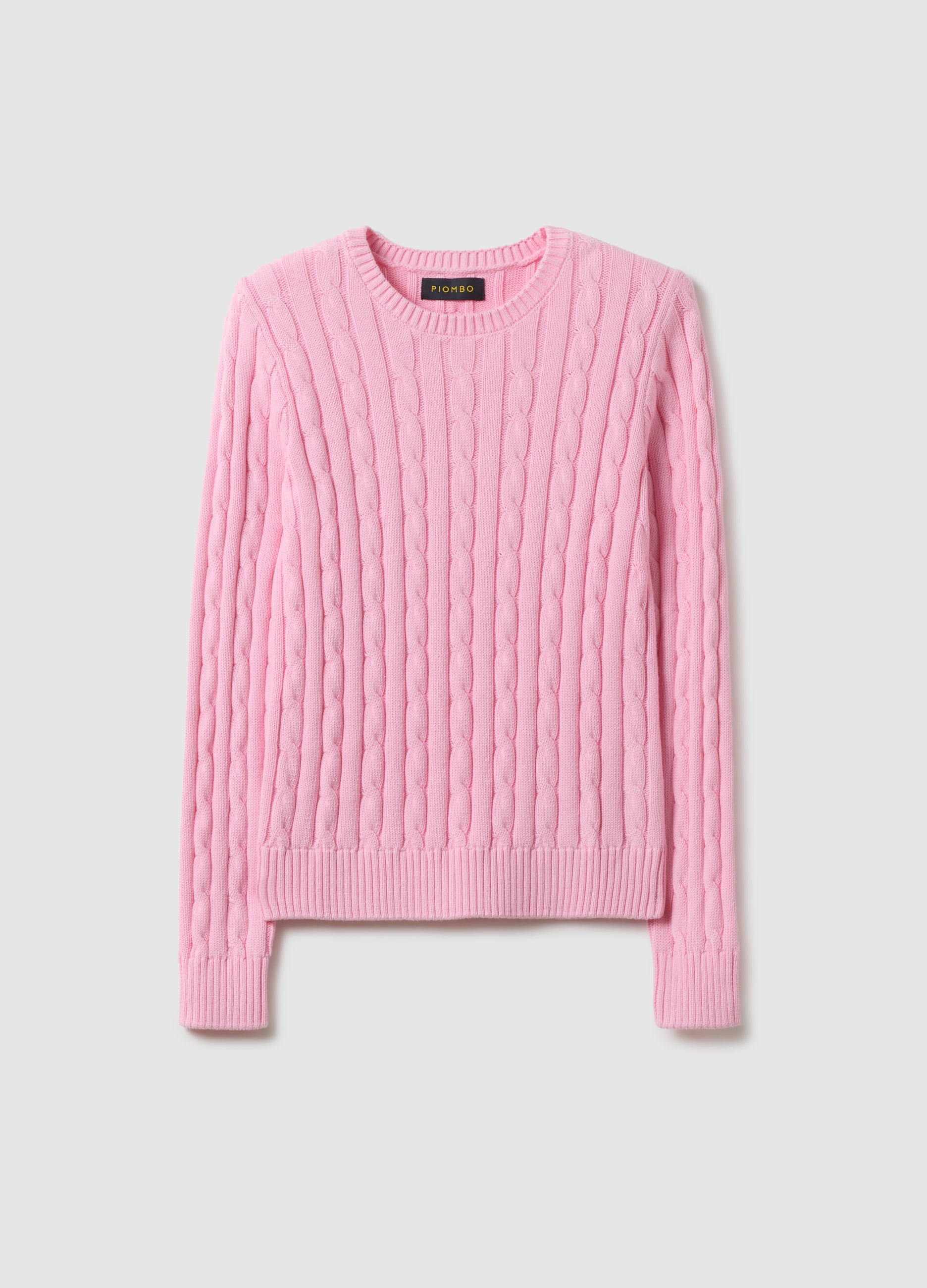 PIOMBO, Jersey Rosa De Algodón Puro Corte Regular Con Tejido De Trenza, Mujer, Rosa Claro, Talla: 42