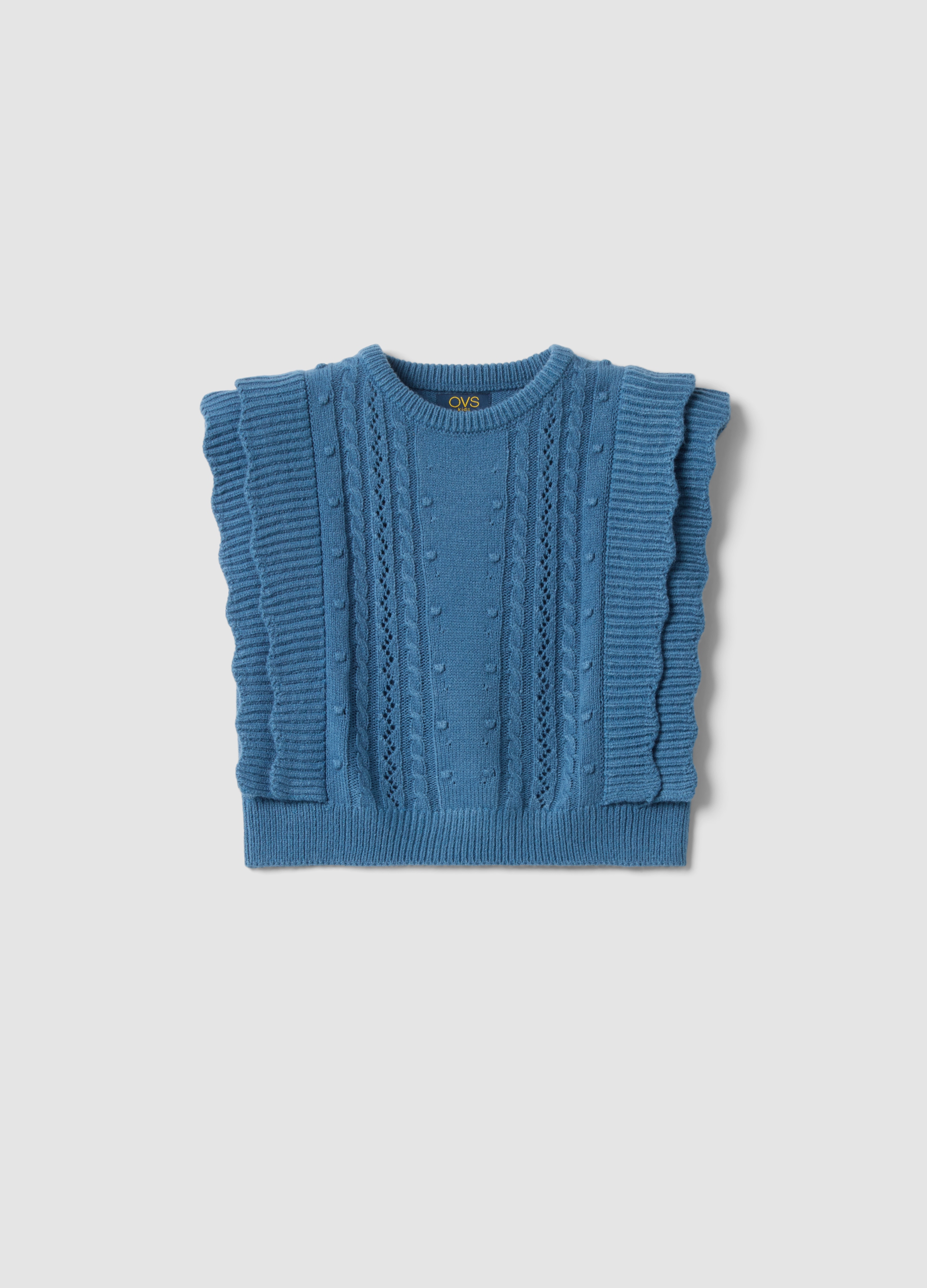 OVS KIDS, Gilet Blu Con Volant E Lavorazione A Trecce, Bambina, Blu, Taglia: 8-9