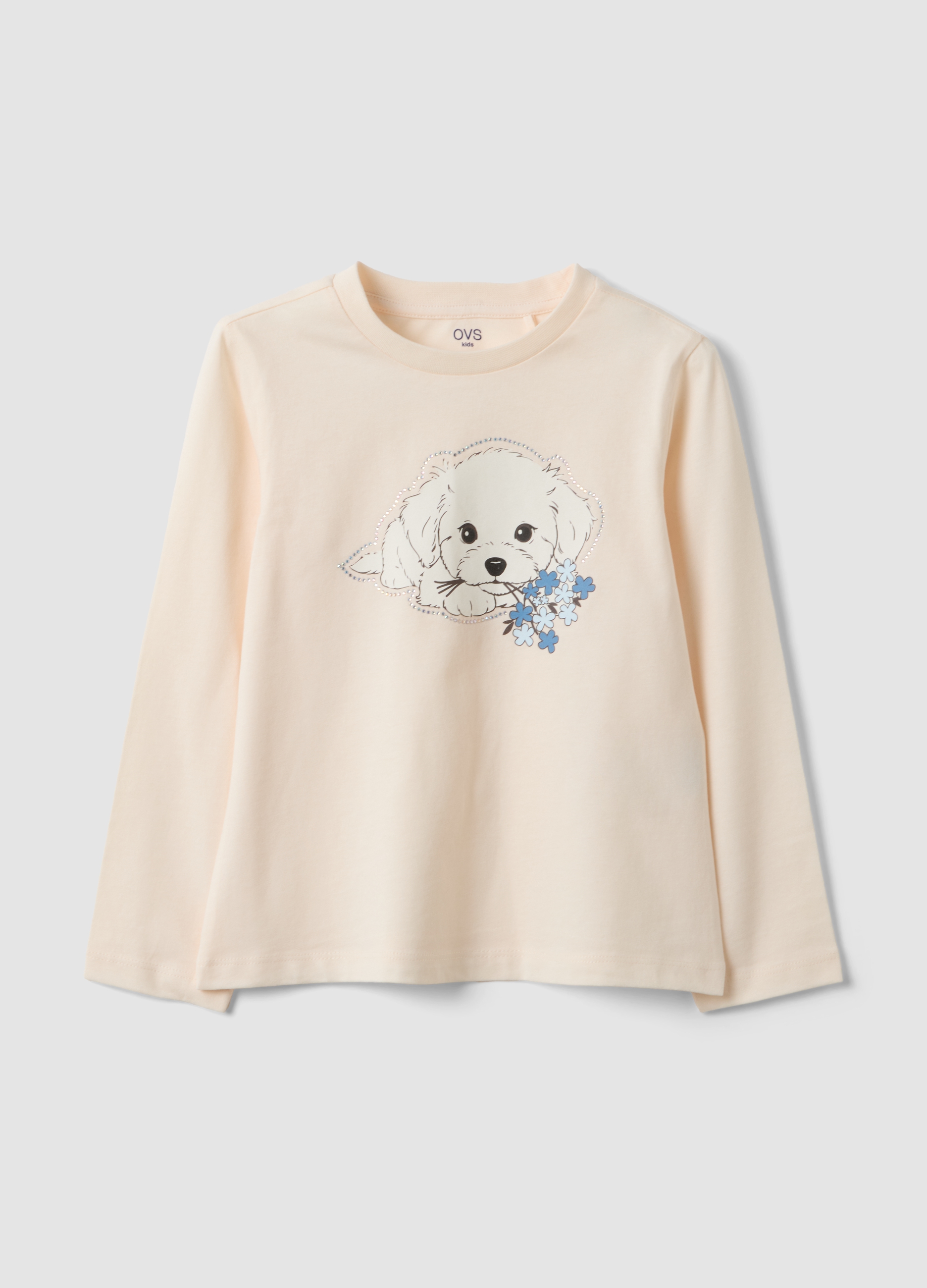 OVS KIDS, T-shirt Beige In Puro Cotone Organico Con Girocollo, Bambina, Beige, Taglia: 4-5