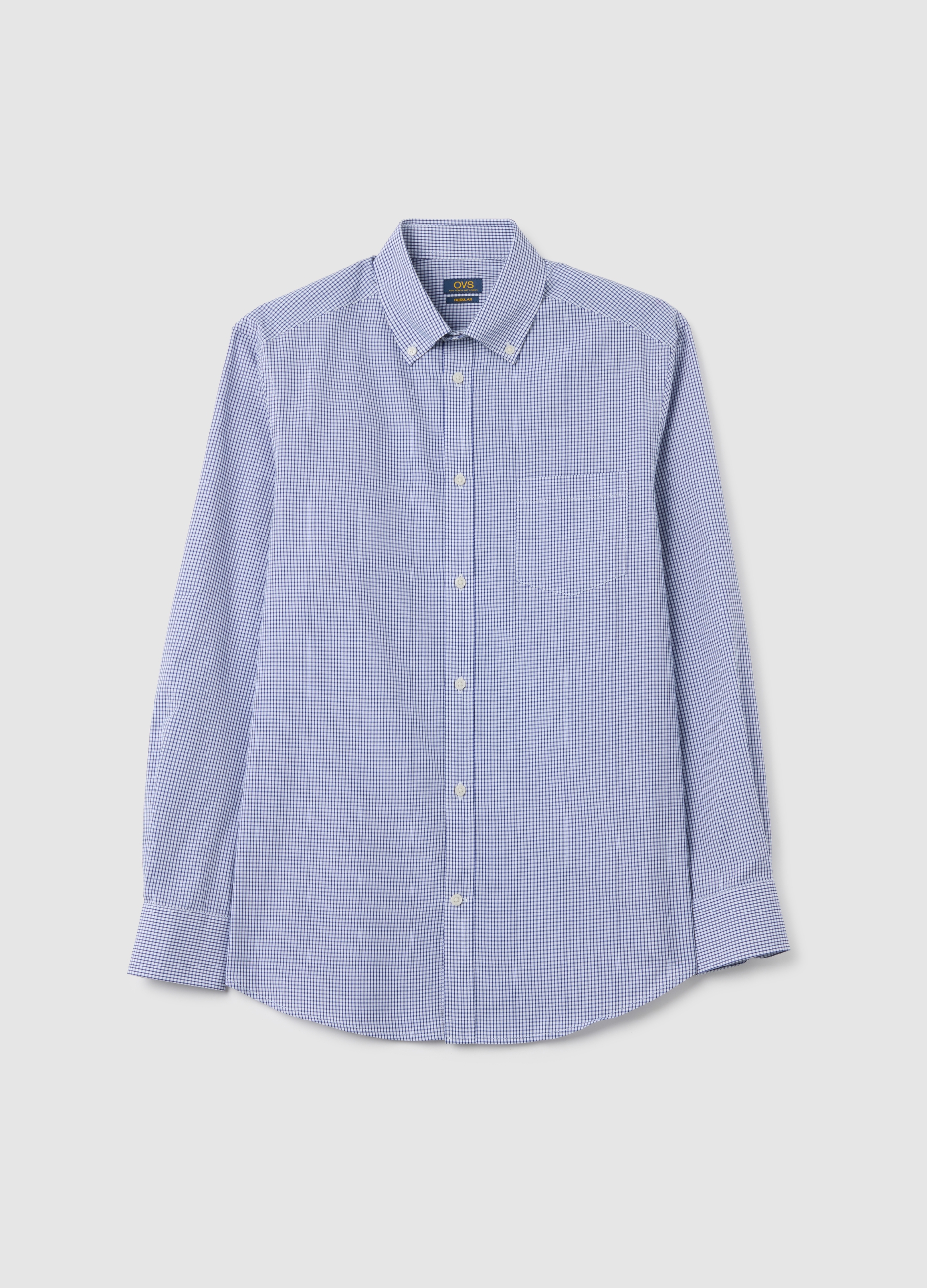 Camisa Regular Fit De Mezcla De Algodón Multicolor, Hombre, Azul/Blanco, Talla: 43