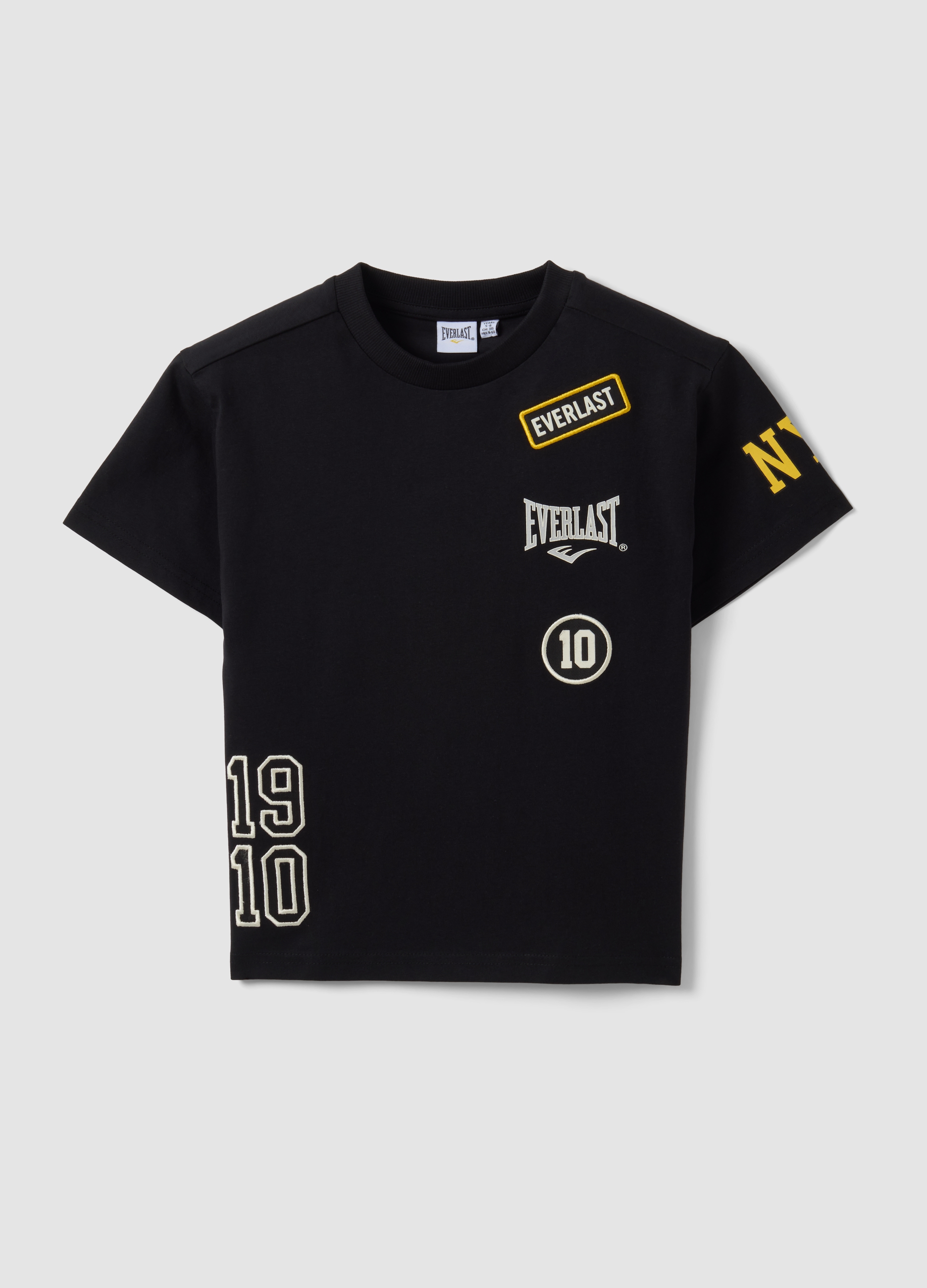 EVERLAST, T-shirt Nera In Puro Cotone Con Stampe All Over Per Bambino, Nero, Taglia: 6-7