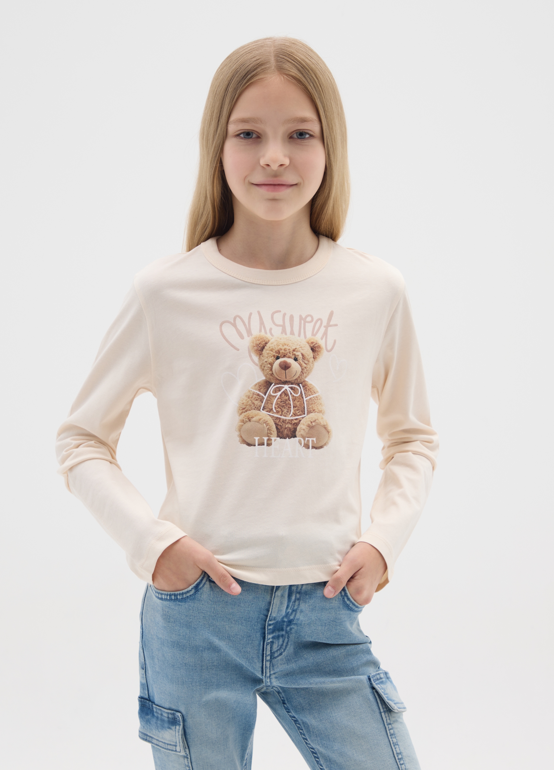 OVS KIDS, Maglietta Da Ragazza In Puro Cotone Beige Con Stampa, Bambina, Beige, Taglia: 10-11