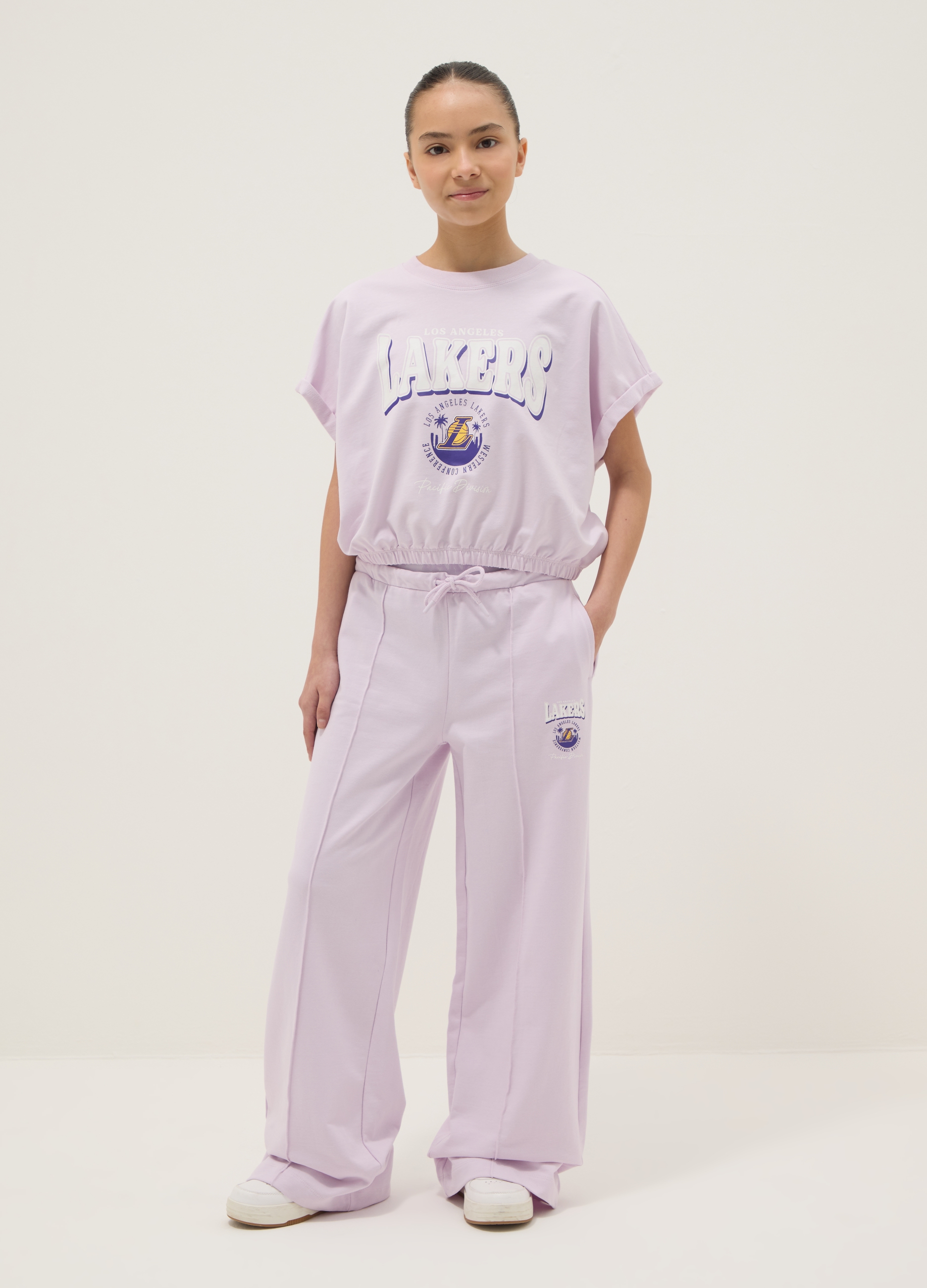 NBA, Conjunto De Jogging Morado De Algodón Elástico Con Estampado Lakers Para Niña – Corte Regular, Niña, Lila, Talla: 14-15