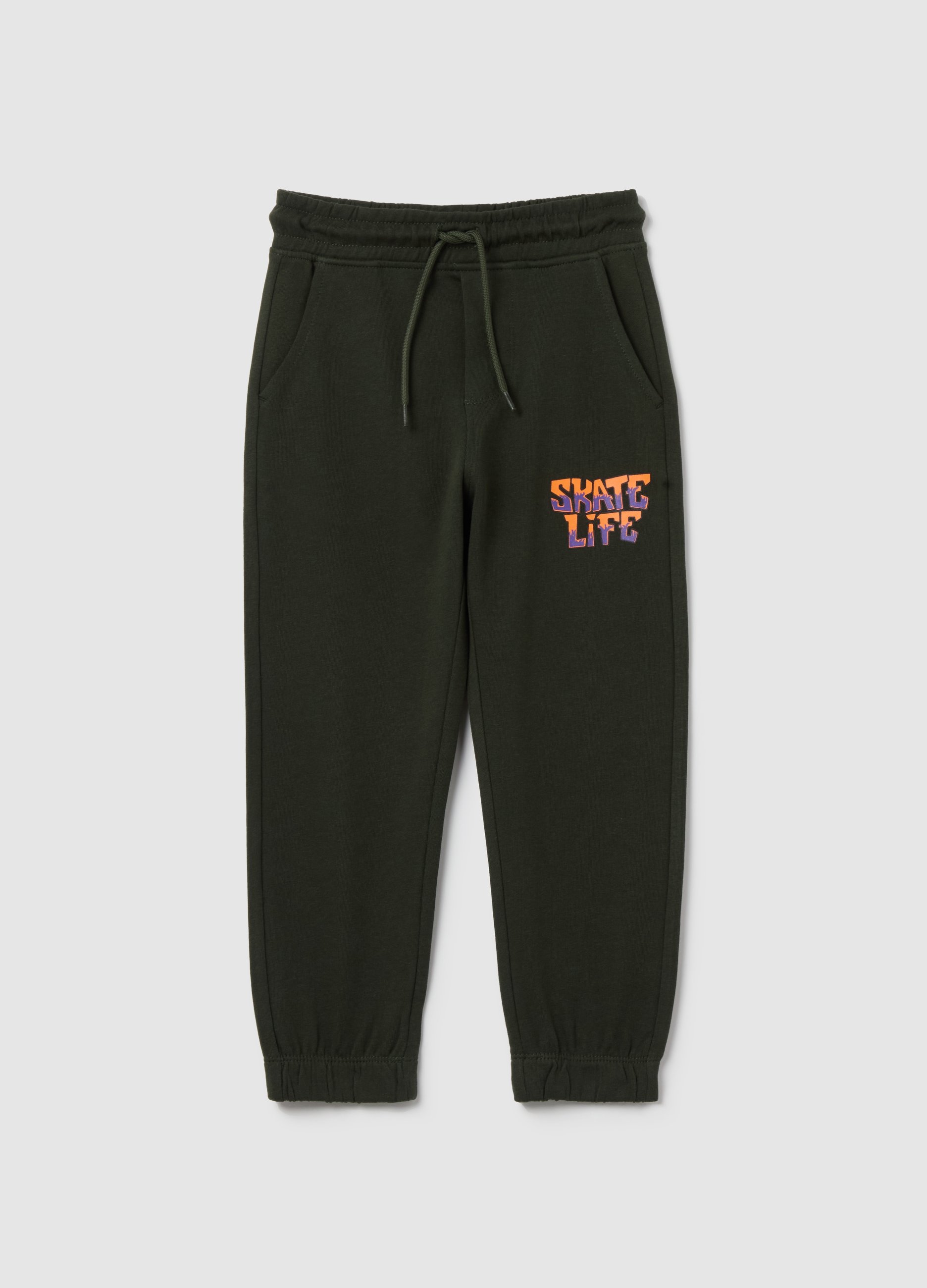 Joggers Con Cordón De Ajuste Y Estampado, Niño, Verde oscuro, Talla: 7-8
