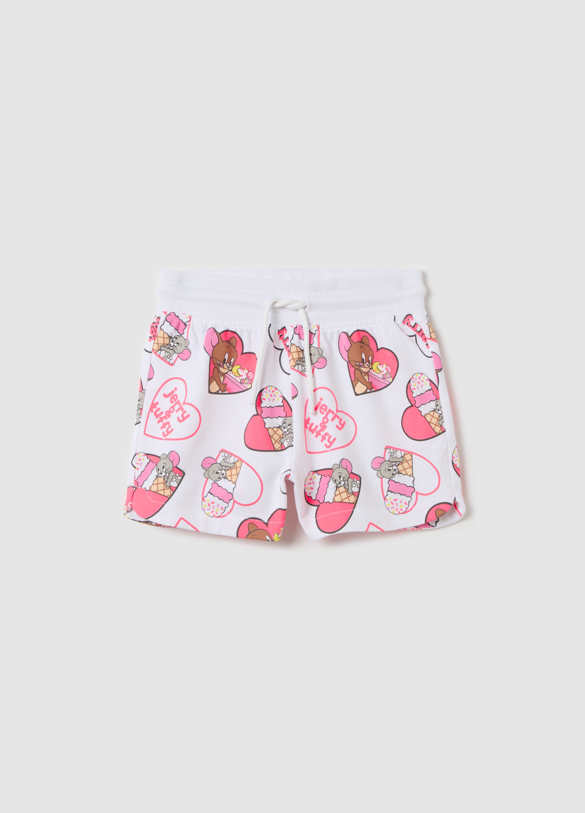 OVS, Shorts In Cotone Con Coulisse Stampa Tom & Jerry, Bambina, Bianco, Taglia: 3-4