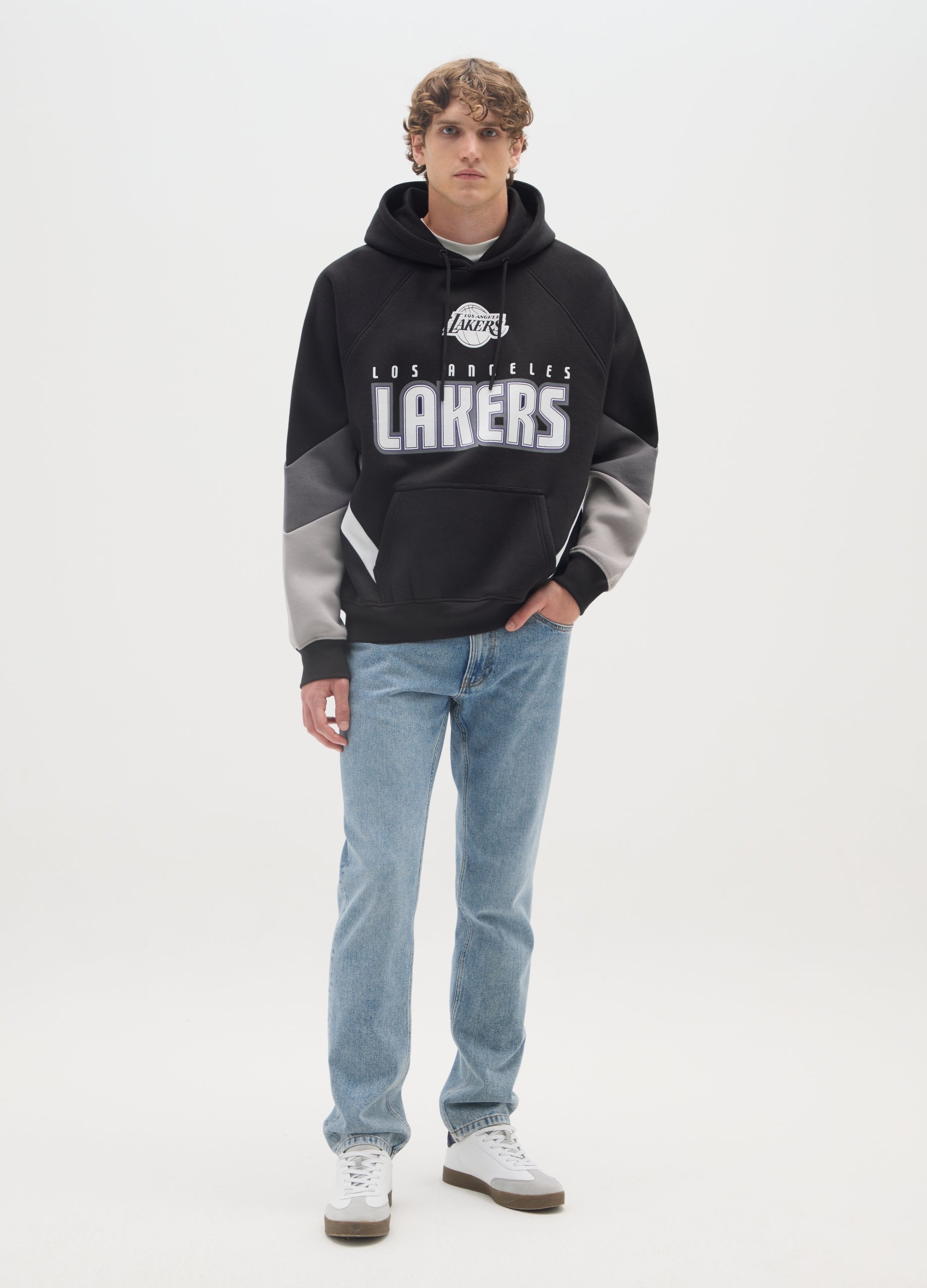 NBA, Felpa In Misto Cotone Nero Con Stampa Los Angeles Lakers, Uomo, Multicolor, Taglia: M