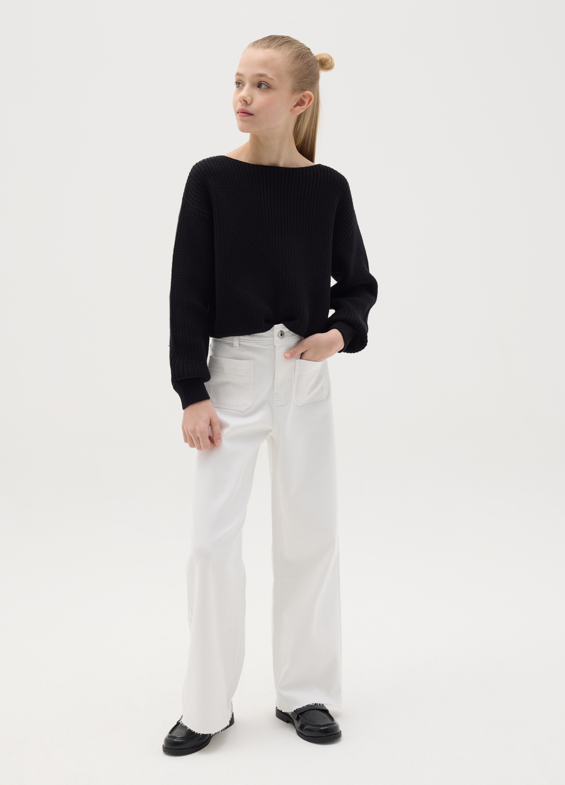OVS, Pantaloni A Gamba Larga Con Tasche, Bambina, Bianco, Taglia: 10-11