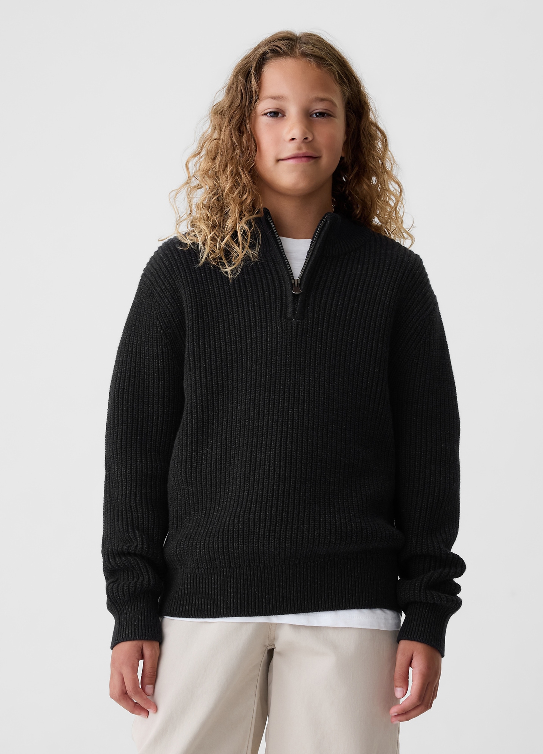 GAP KIDS, Pullover Mock Neck Con Mezza Zip, Bambino, Nero, Taglia: S/114-130
