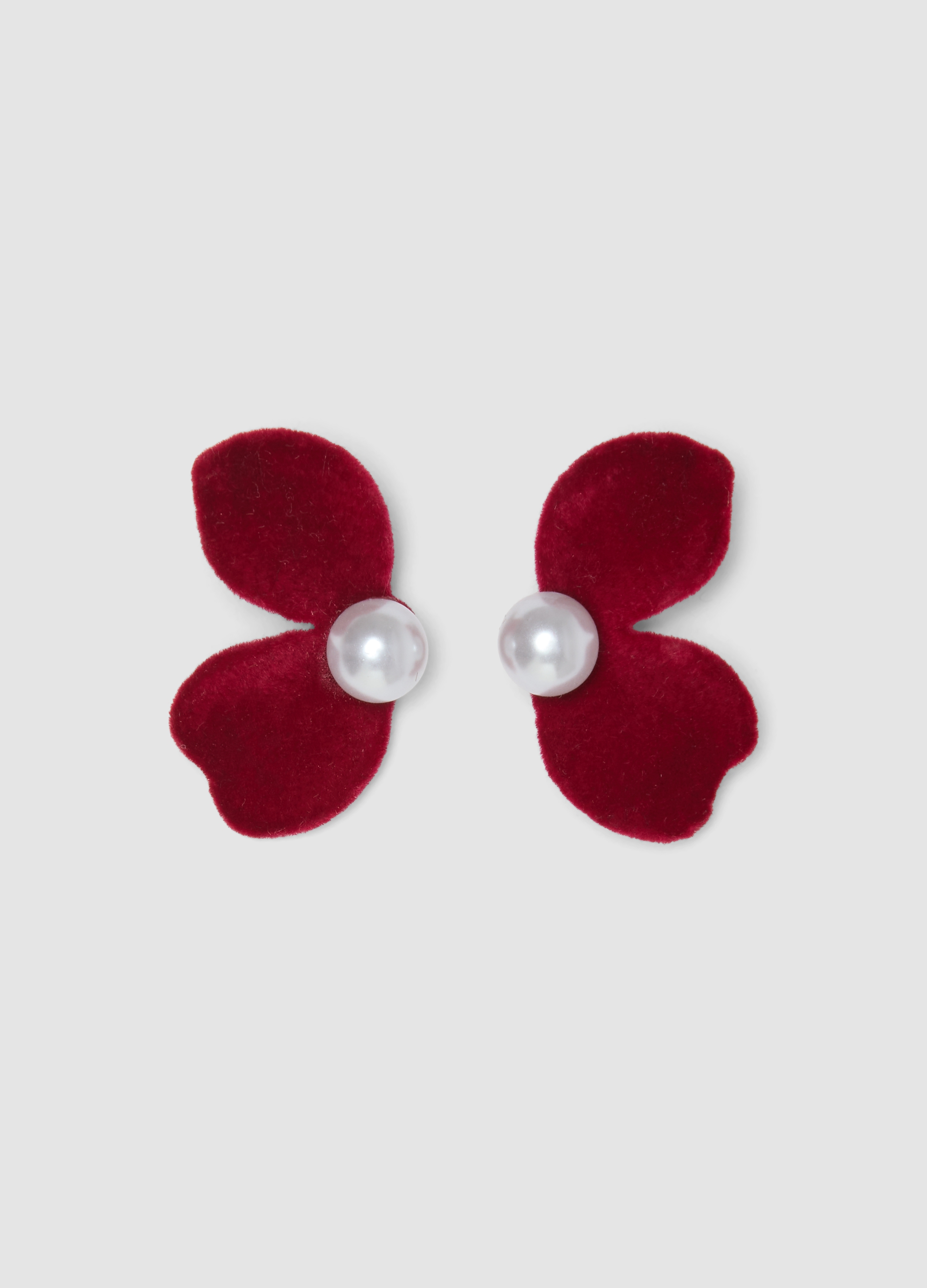 OVS, Orecchini Rossi A Fiore Con Perla, Donna, Rosso, Taglia: ONE SIZE