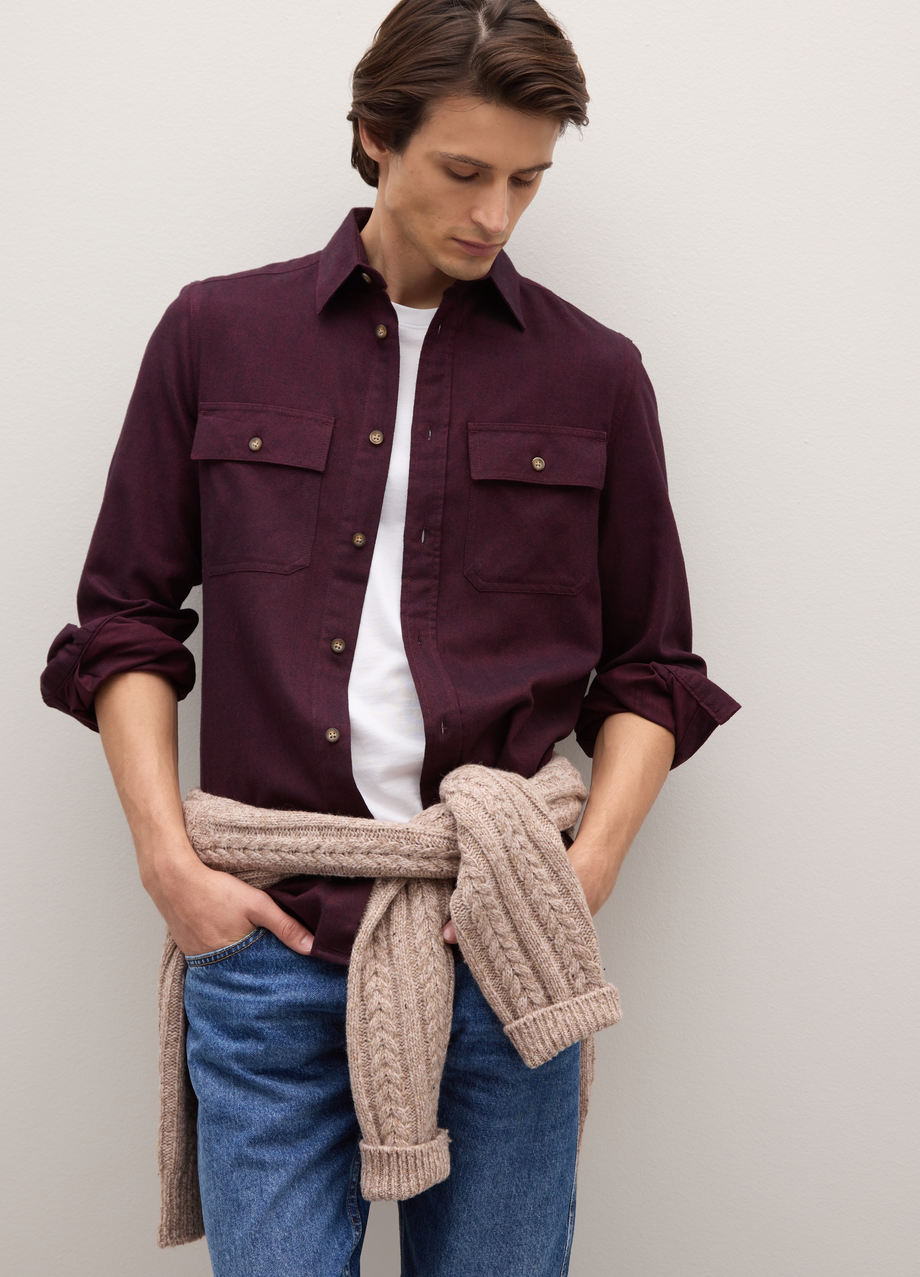 PIOMBO, Camicia In Puro Cotone Viola Vinaccia Regular Fit, Uomo, Viola, Taglia: S