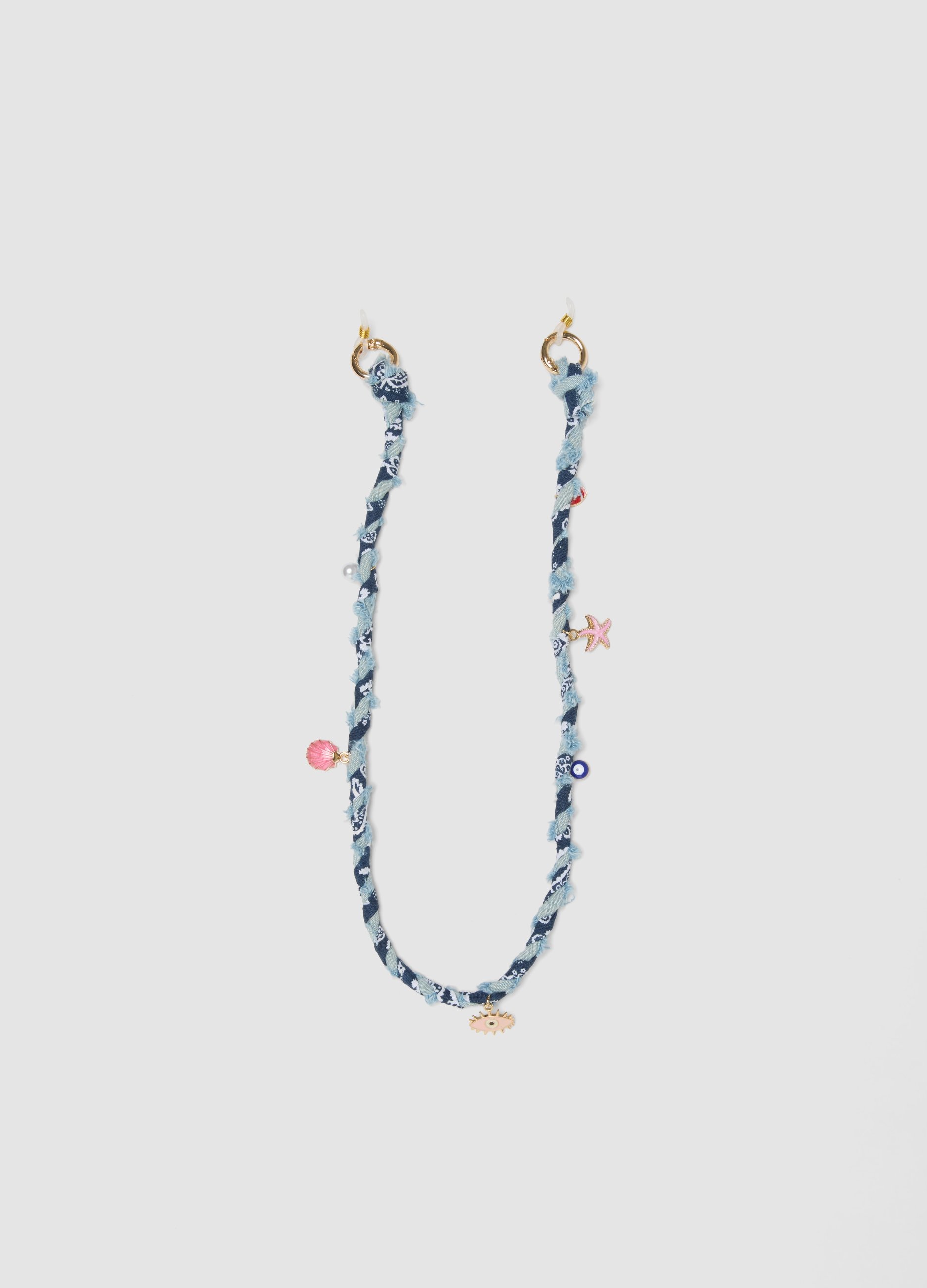 OVS, Collana Bandana In Denim Multicolor Con Charms, Donna, Multicolor, Taglia: ONE SIZE