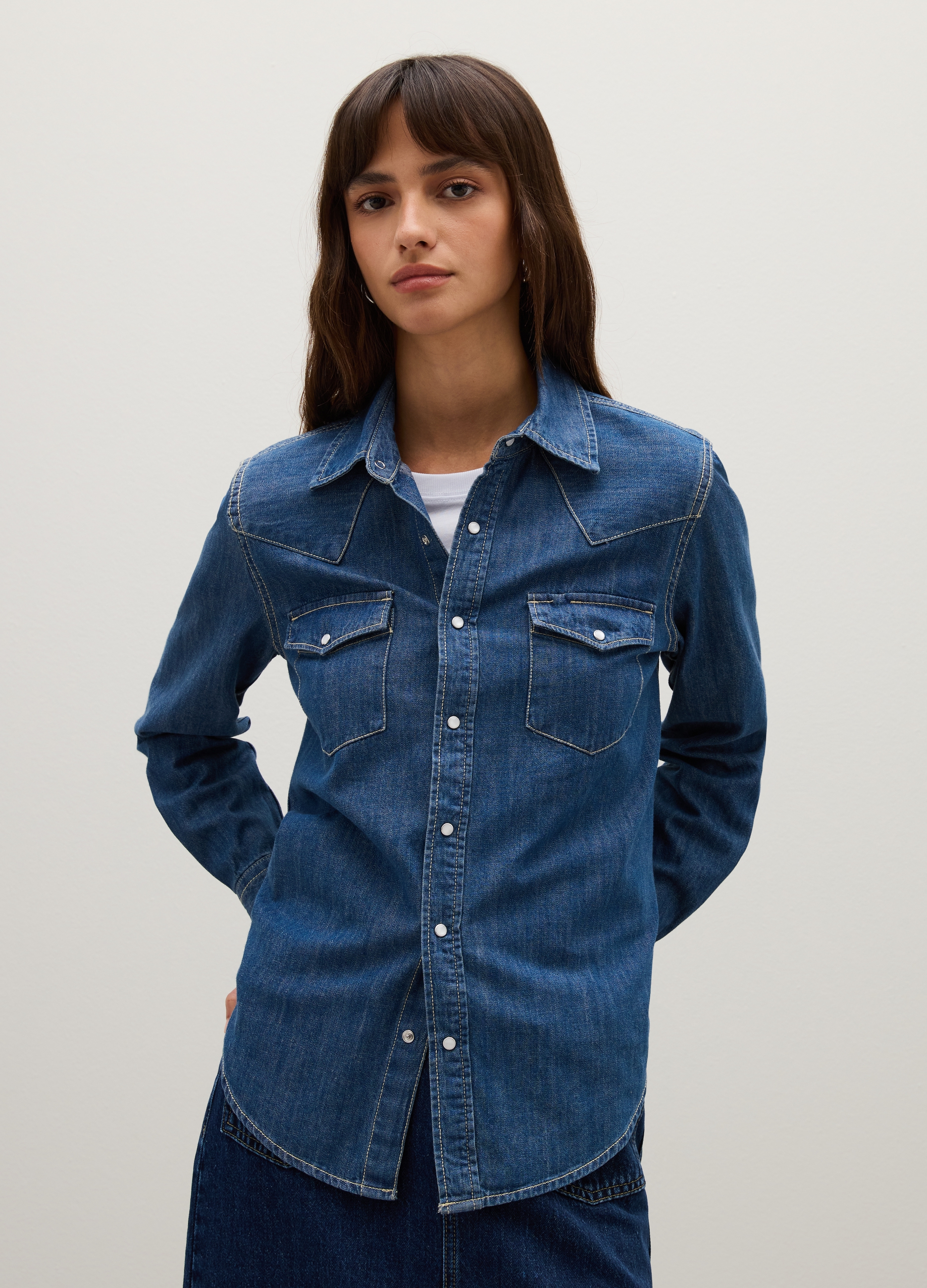 PIOMBO, Camicia In Puro Cotone Denim Regular Fit, Donna, Denim, Taglia: S