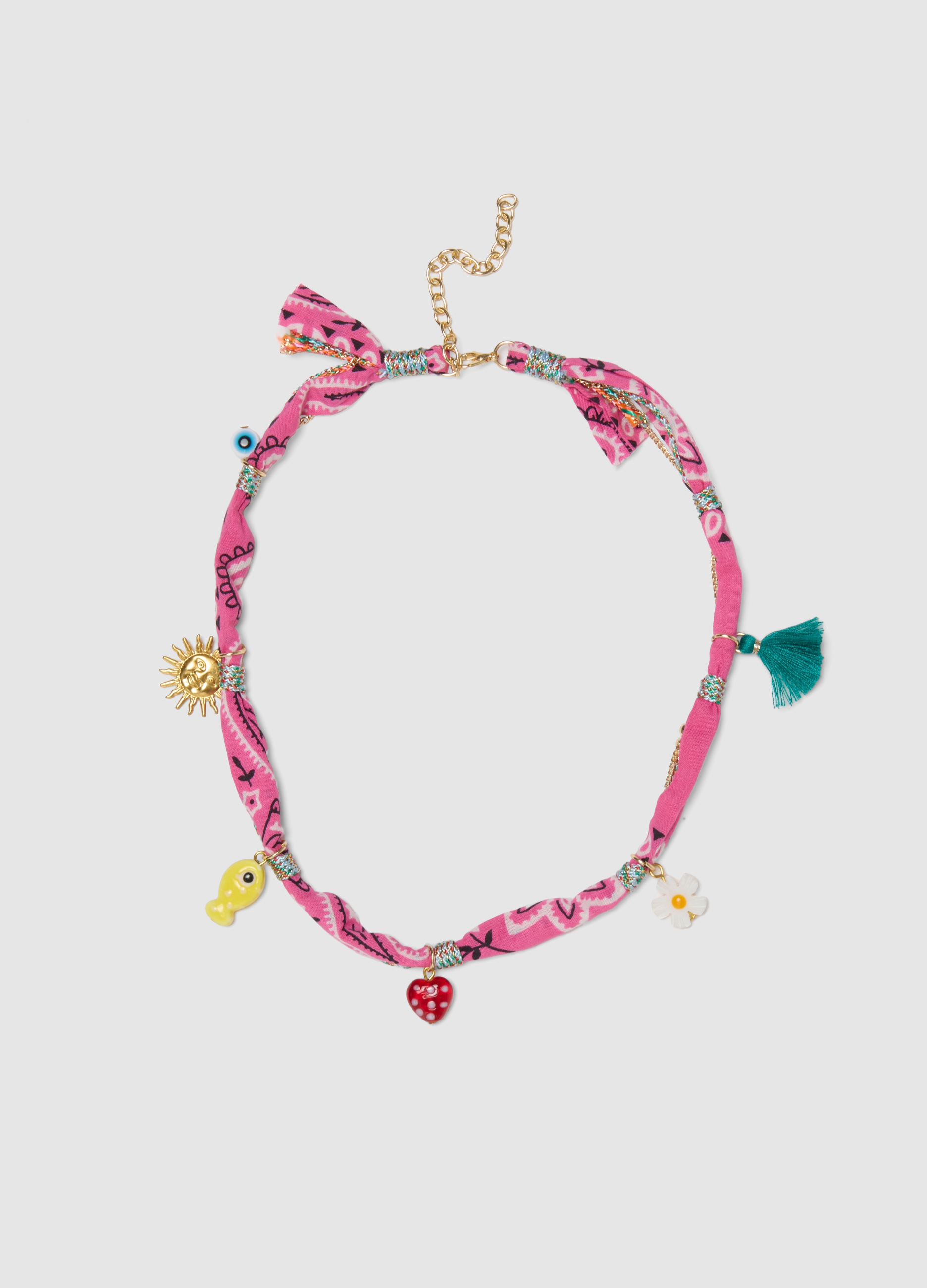 Collar Bandana Multicolor Con Charms, Mujer, Blanco/rosa, Talla: FASUL