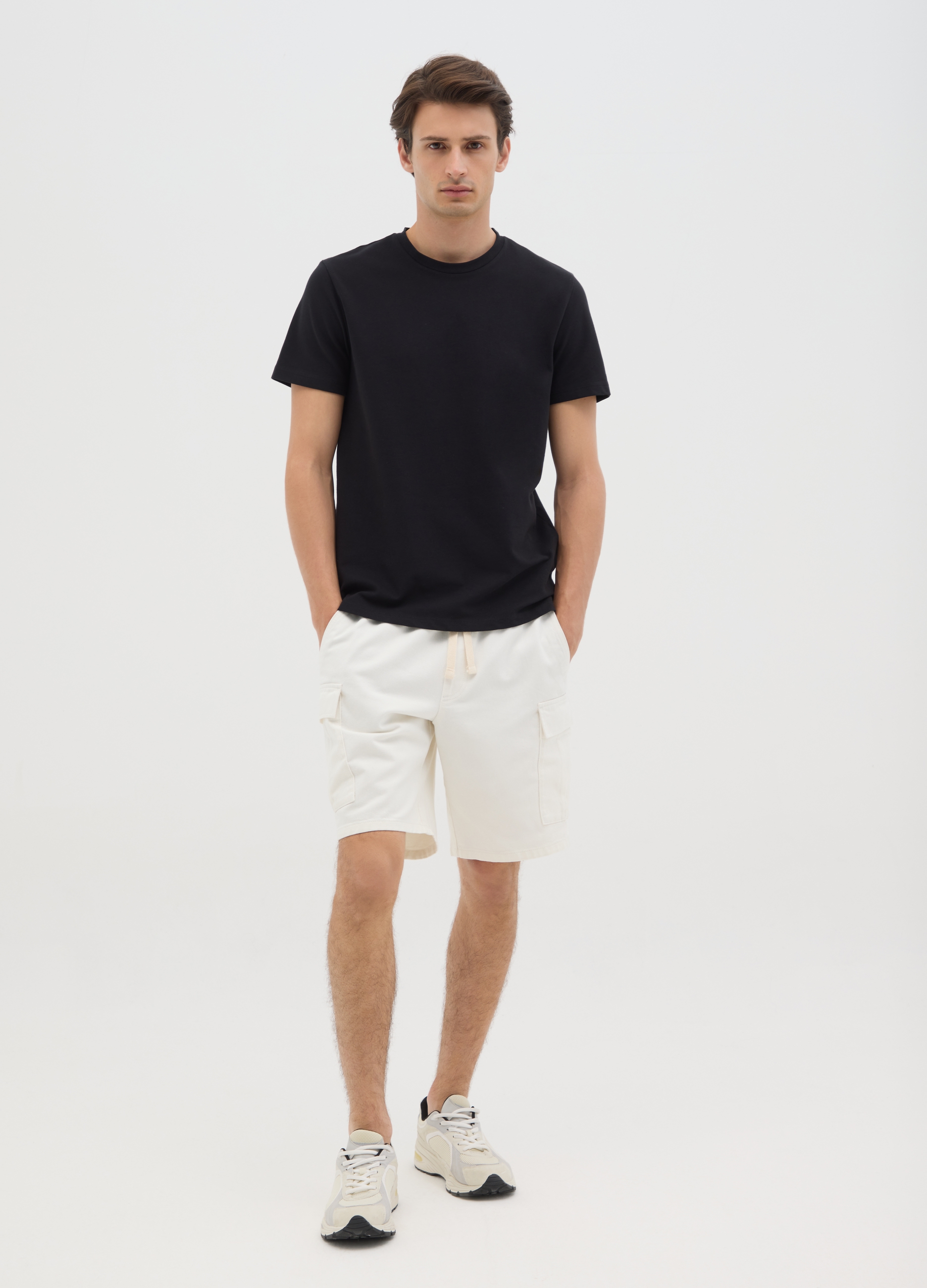 OVS, Pantalones Cortos Cargo Blancos Para Hombre De Pierna Ancha En Puro Algodón, Hombre, Blanco óptico, Talla: S