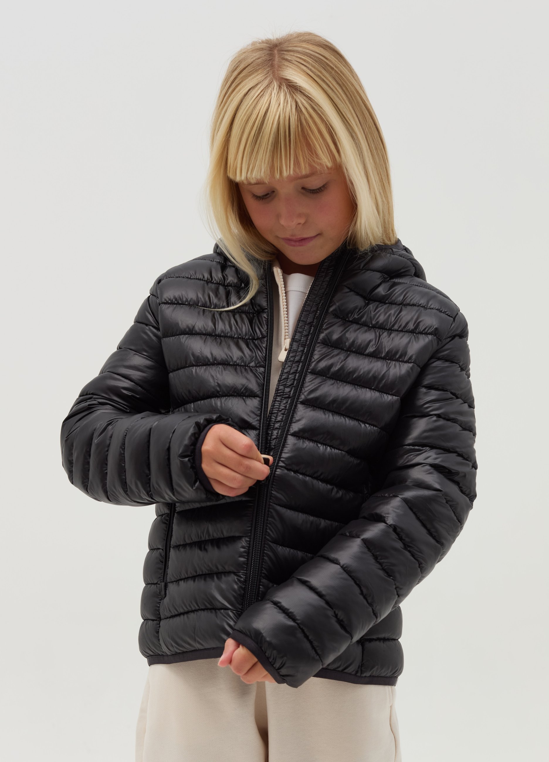OVS KIDS, Plumas Ultraligero Con Cremallera Y Capucha, Niña, Negro, Talla: 10-11
