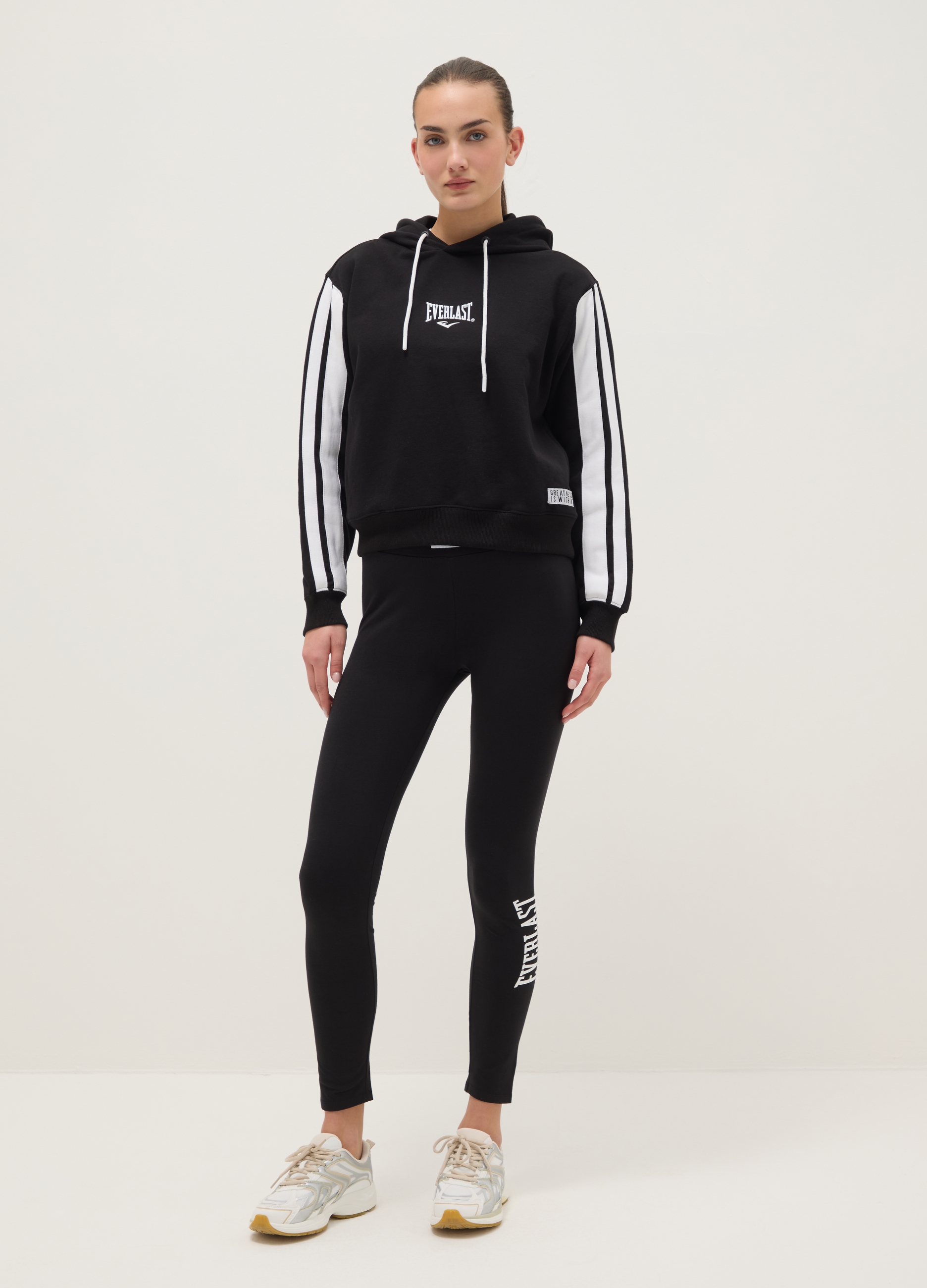 J EVERLAST DONNA, Leggings In Cotone Elasticizzato Nero Regular Fit Con Logo Everlast, Donna, Nero, Taglia: M