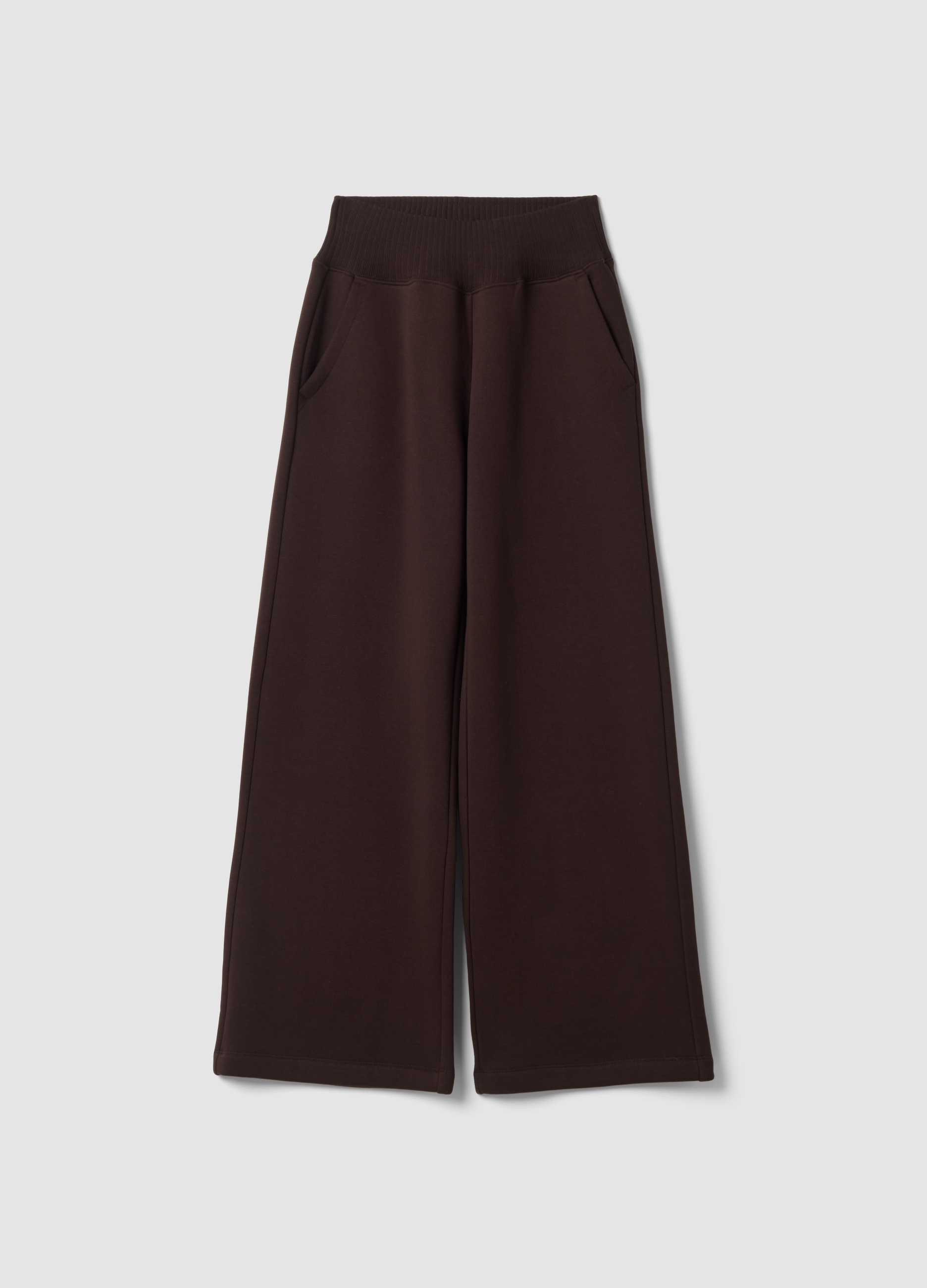 OVS, Pantaloni Marroni In Misto Cotone Fleece Straight Fit, Donna, Marrone, Taglia: S