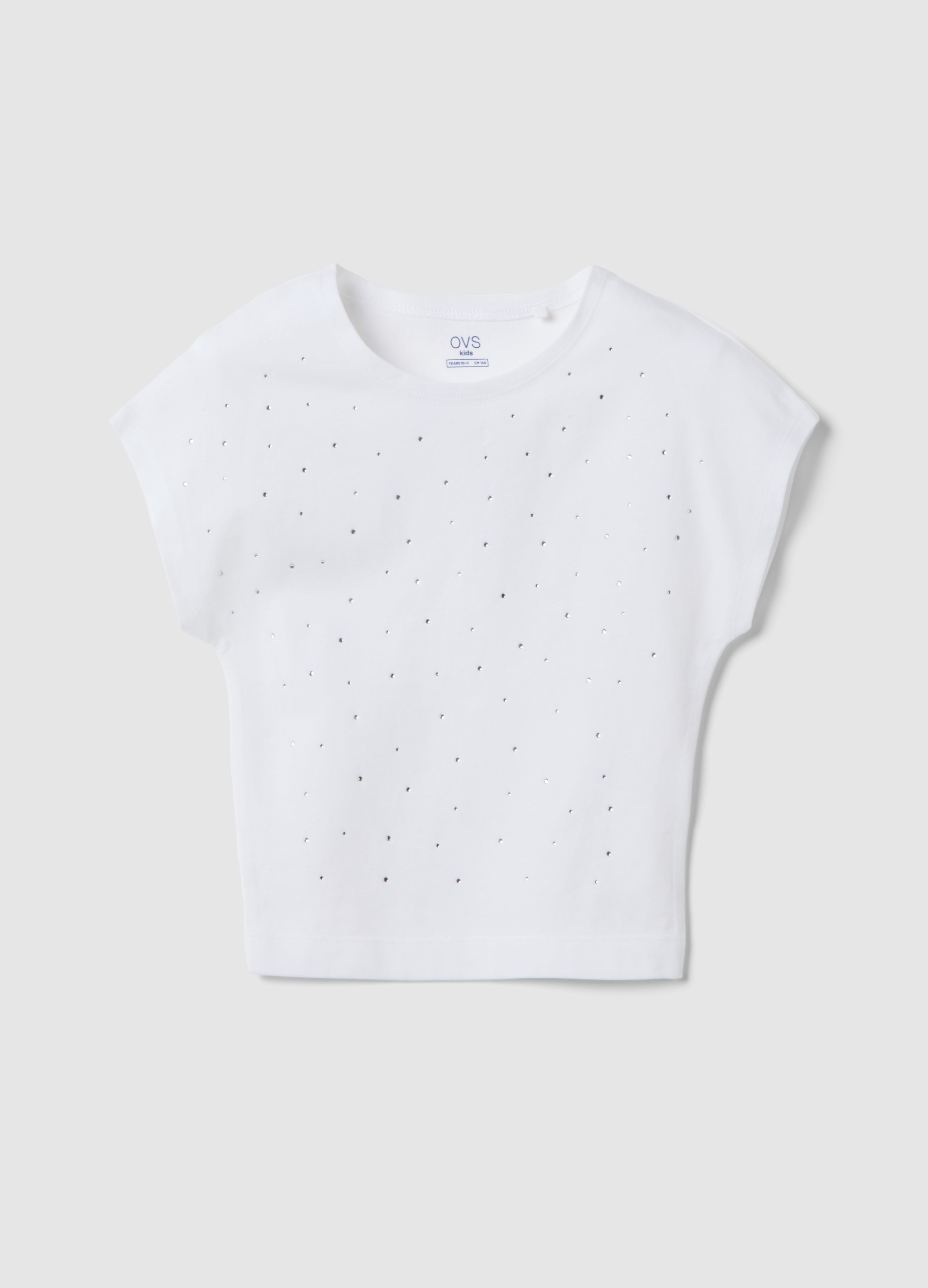 OVS KIDS, Camiseta Blanca De Algodón Elástico Slim Fit Para Chica Con Strass, Niña, Blanco óptico, Talla: 12-13