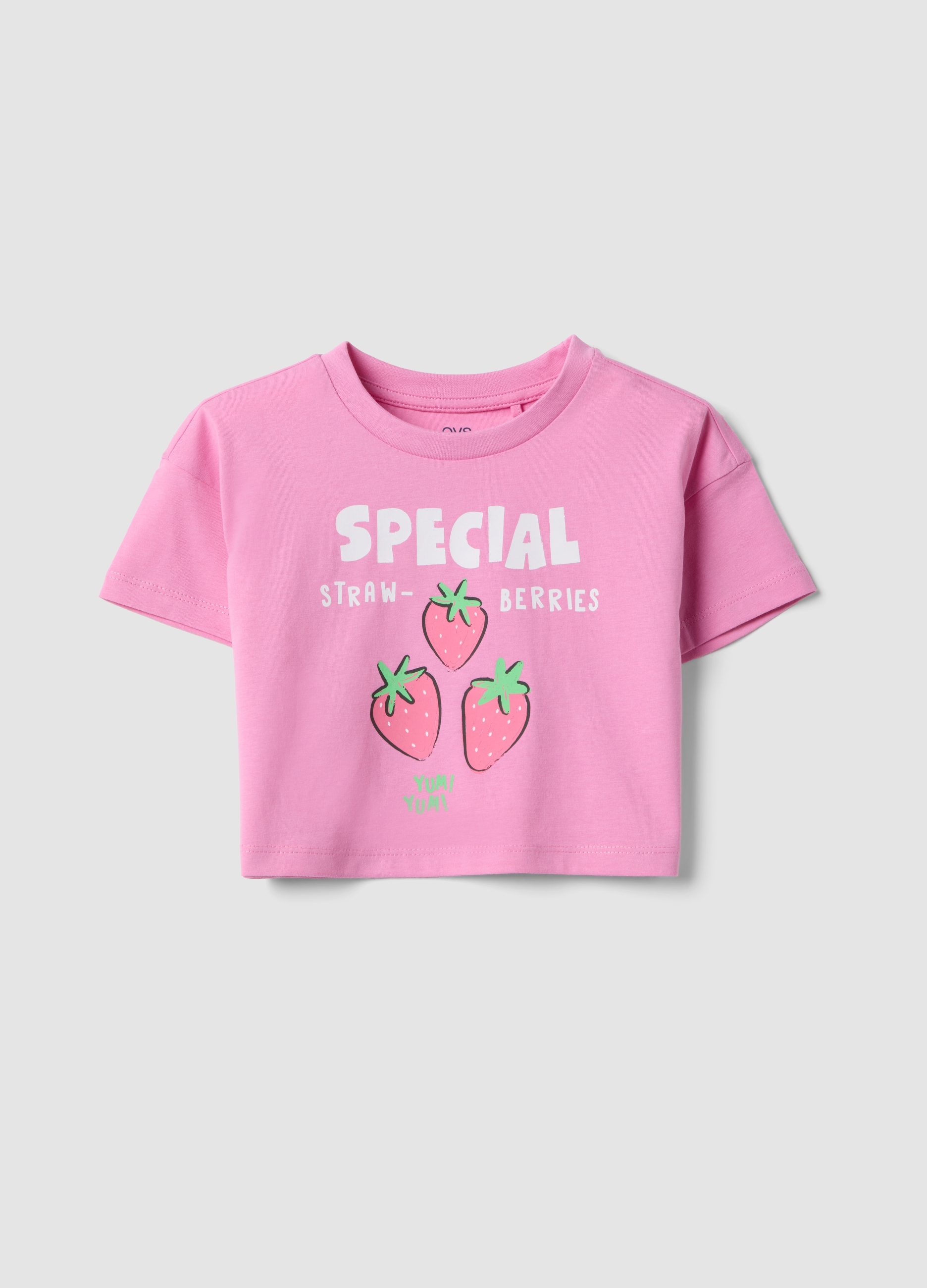OVS KIDS, Camiseta Rosa De Algodón Puro Para Niñas Con Estampado De Fresas, Niña, Fucsia, Talla: 3-4