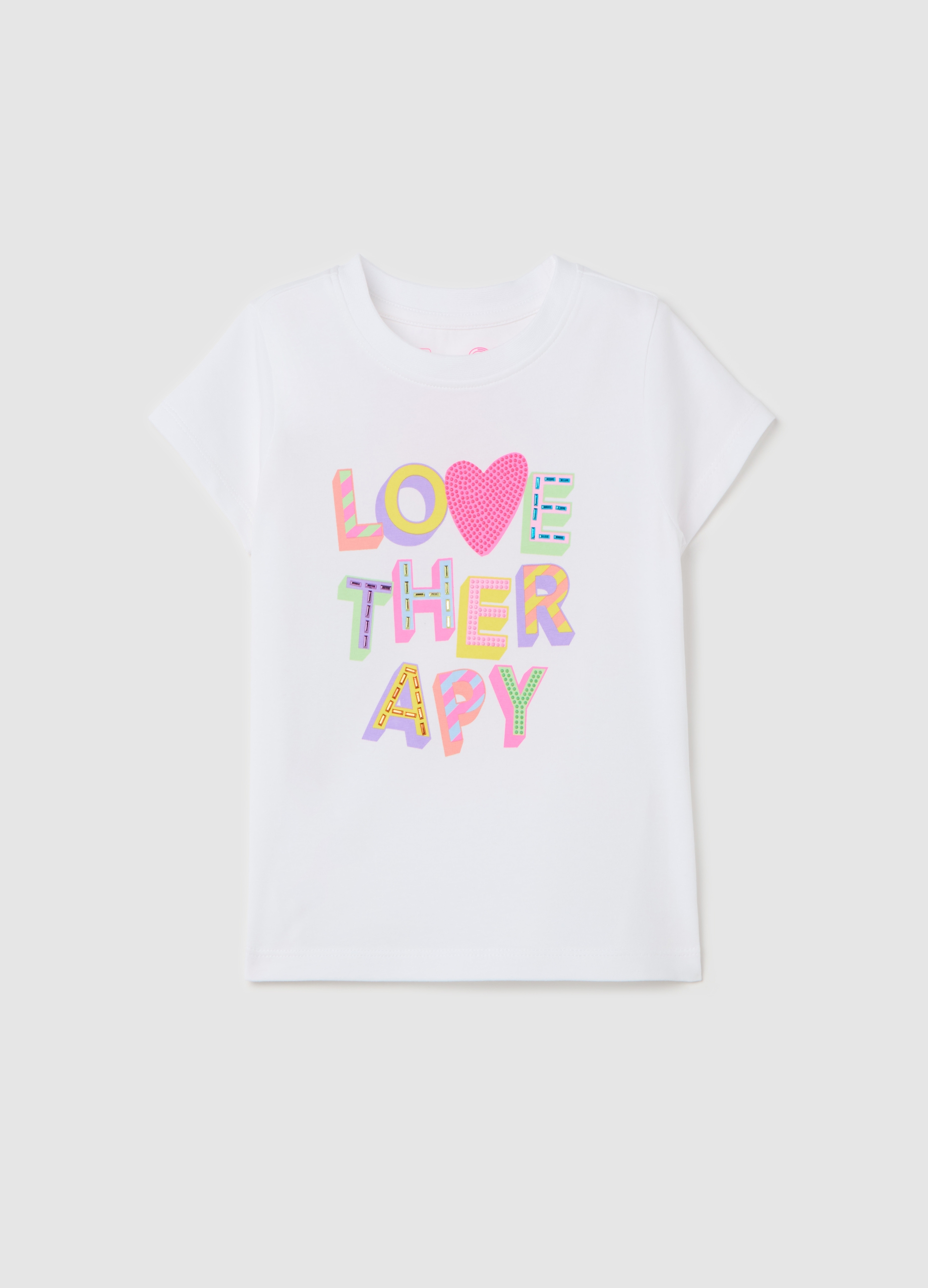 LOVE THERAPY, T-shirt Stampa E Applicazioni Love Therapy, Bambina, Bianco, Taglia: 3-4
