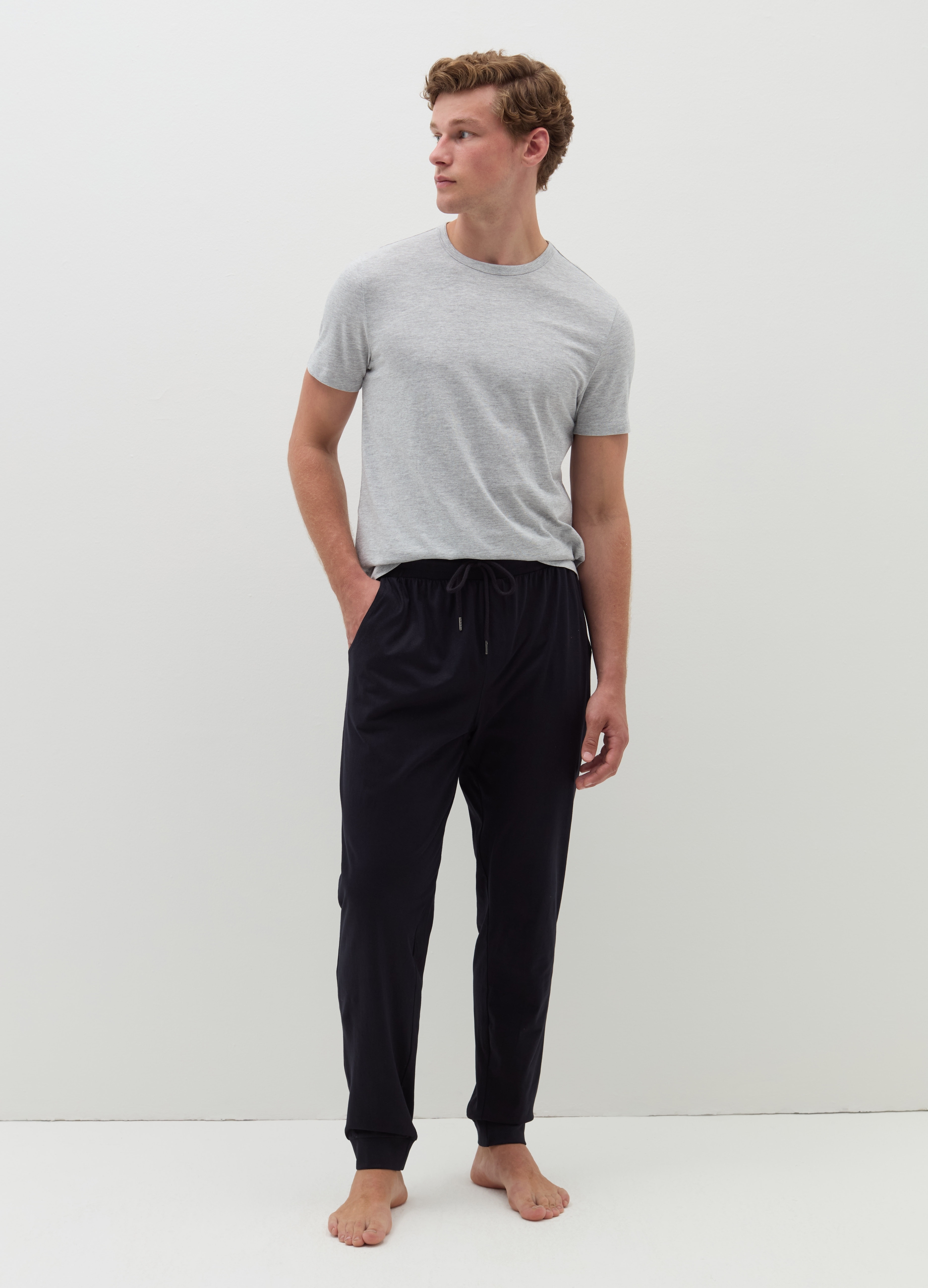 Pantalón De Pijama Con Cordón De Ajuste, Hombre, Negro, Talla: 38