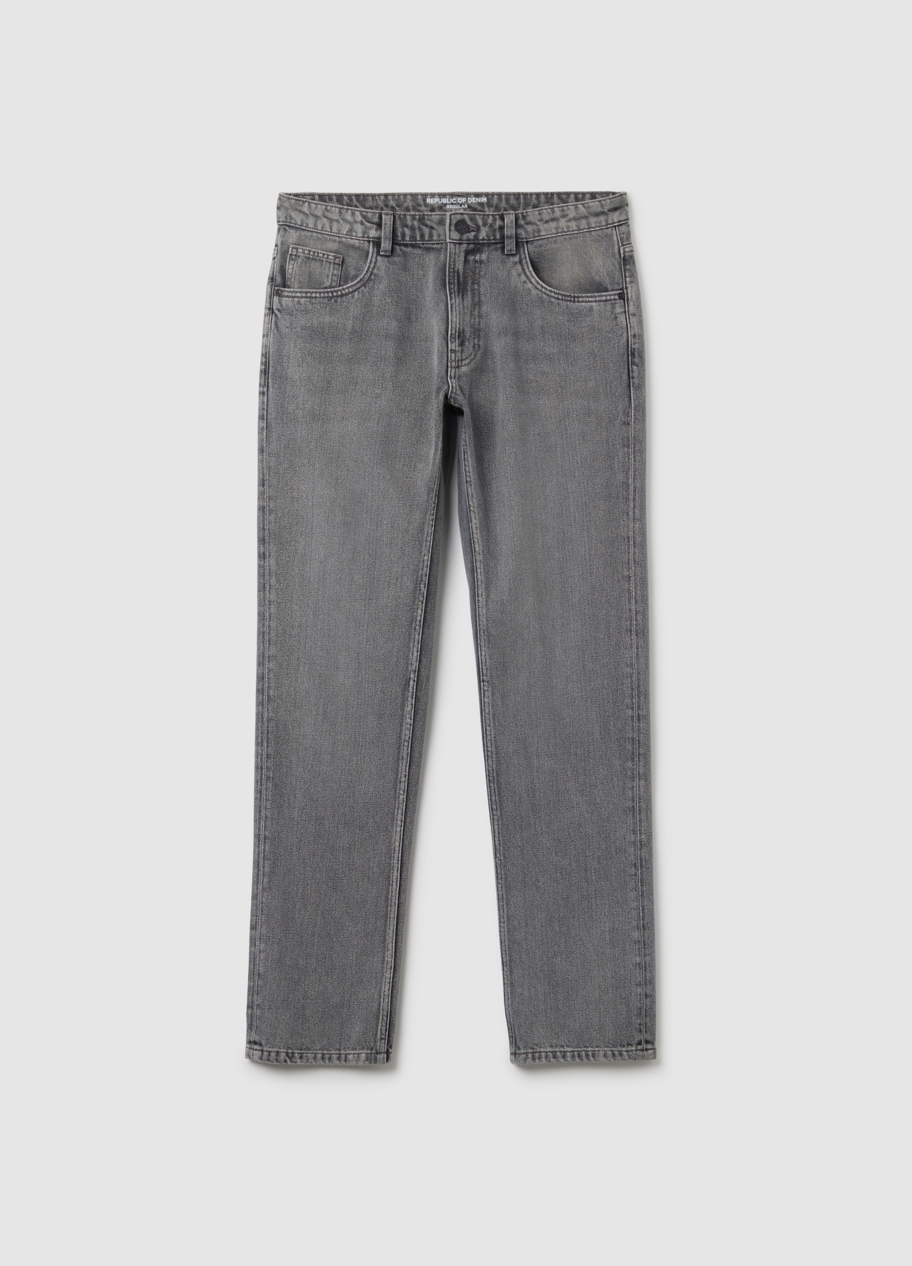 Vaqueros Grises De Mezcla De Algodón Corte Regular, Hombre, Gris ceniza, Talla: 48