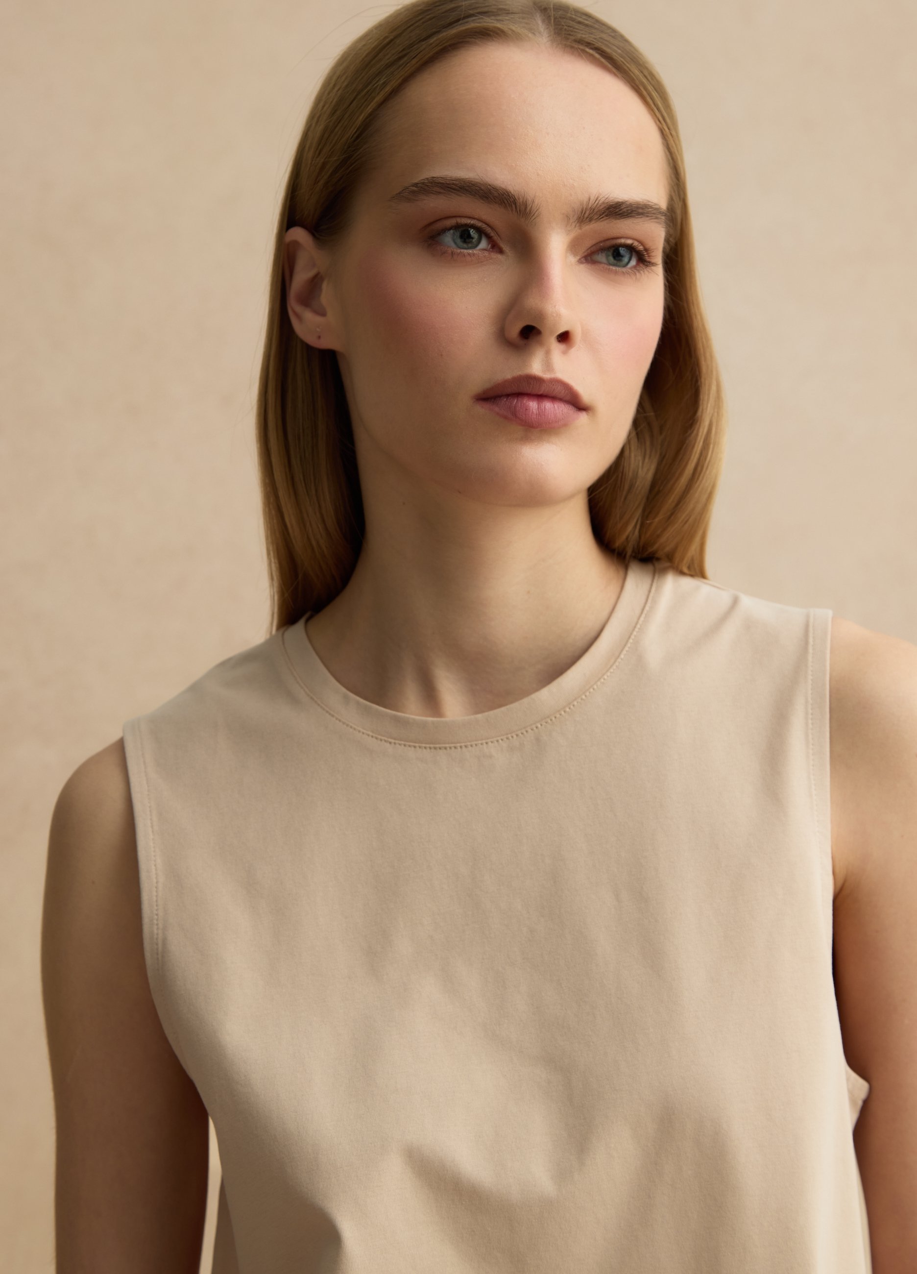 LES COPAINS, Camiseta De Tirantes Beige En Mezcla De Algodón, Mujer, Beige, Talla: 42