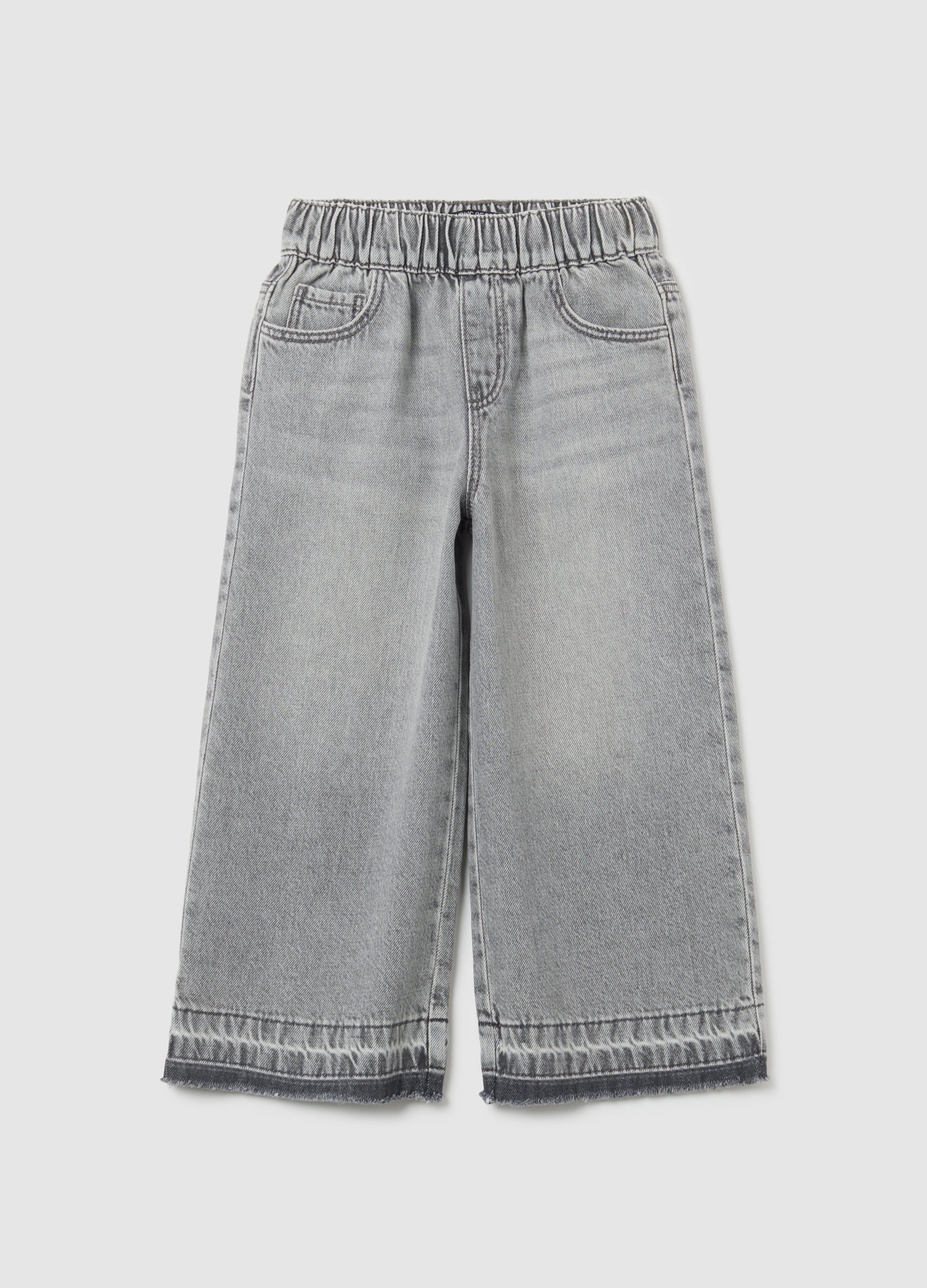 Jeans Da Bambina In Puro Cotone Grigio Wide Leg, Niña, Gris ceniza, Talla: 3-4