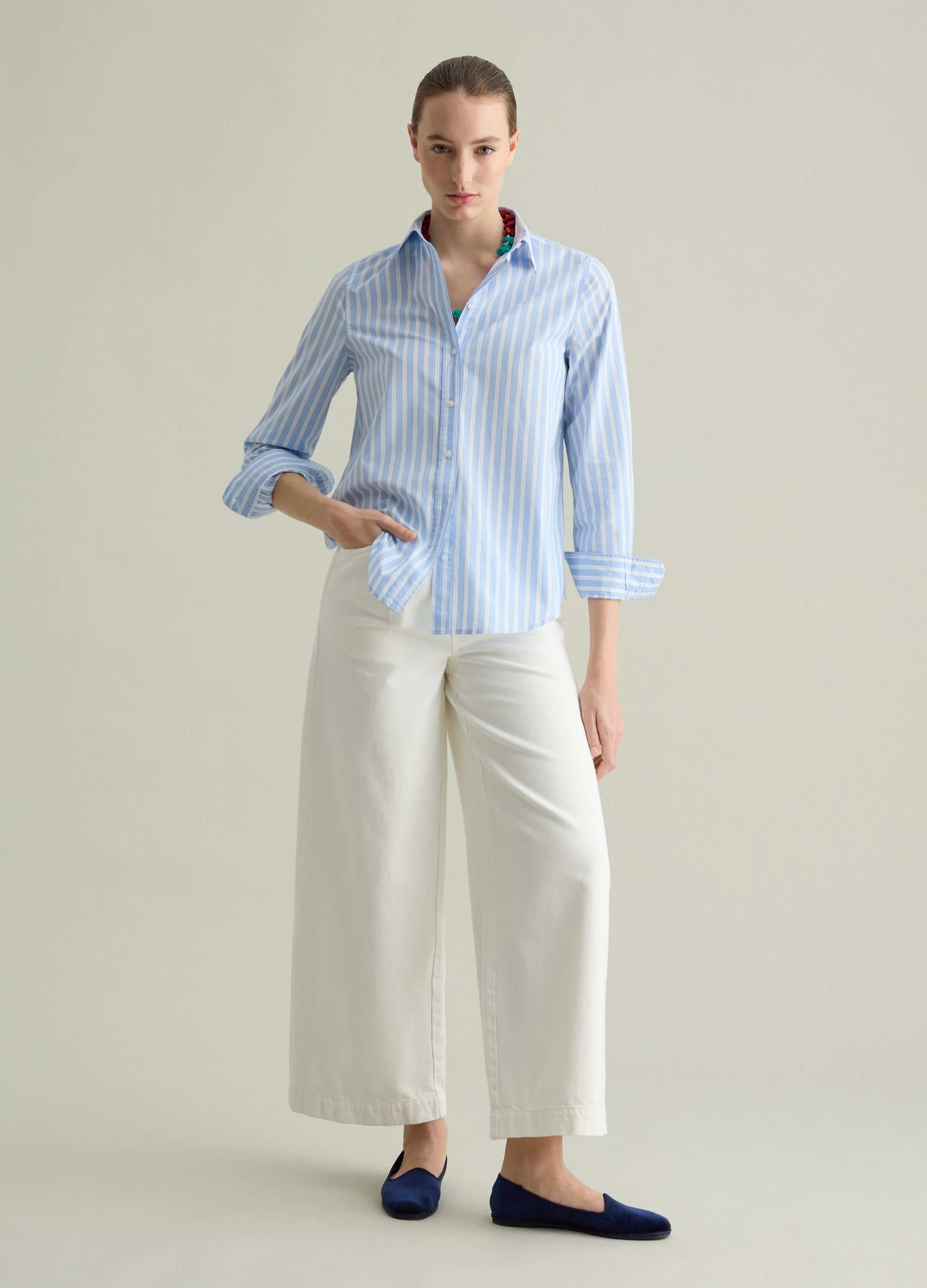 PIOMBO, Camisa De Popelina, Mujer, Blanco/azul, Talla: 34