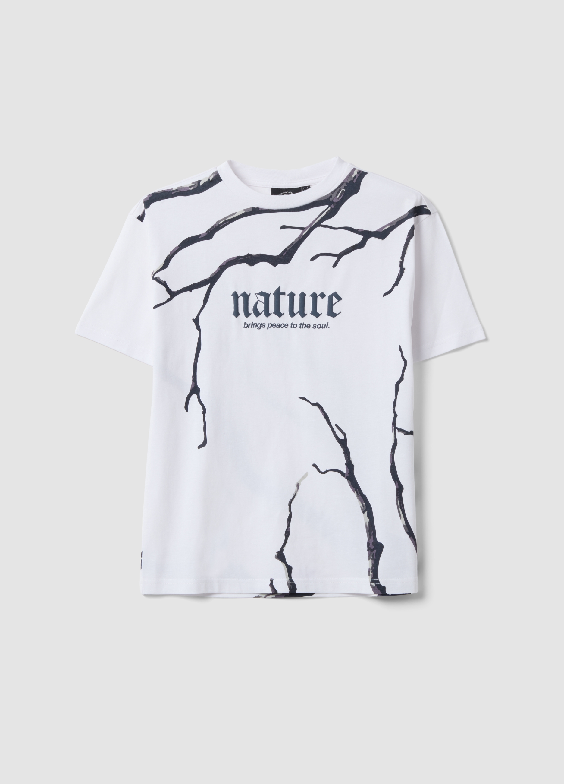 E-TEES, T-shirt Bianca In Puro Cotone Con Scritta Nature Per Ragazzo, Bambino, Bianco, Taglia: 10-11