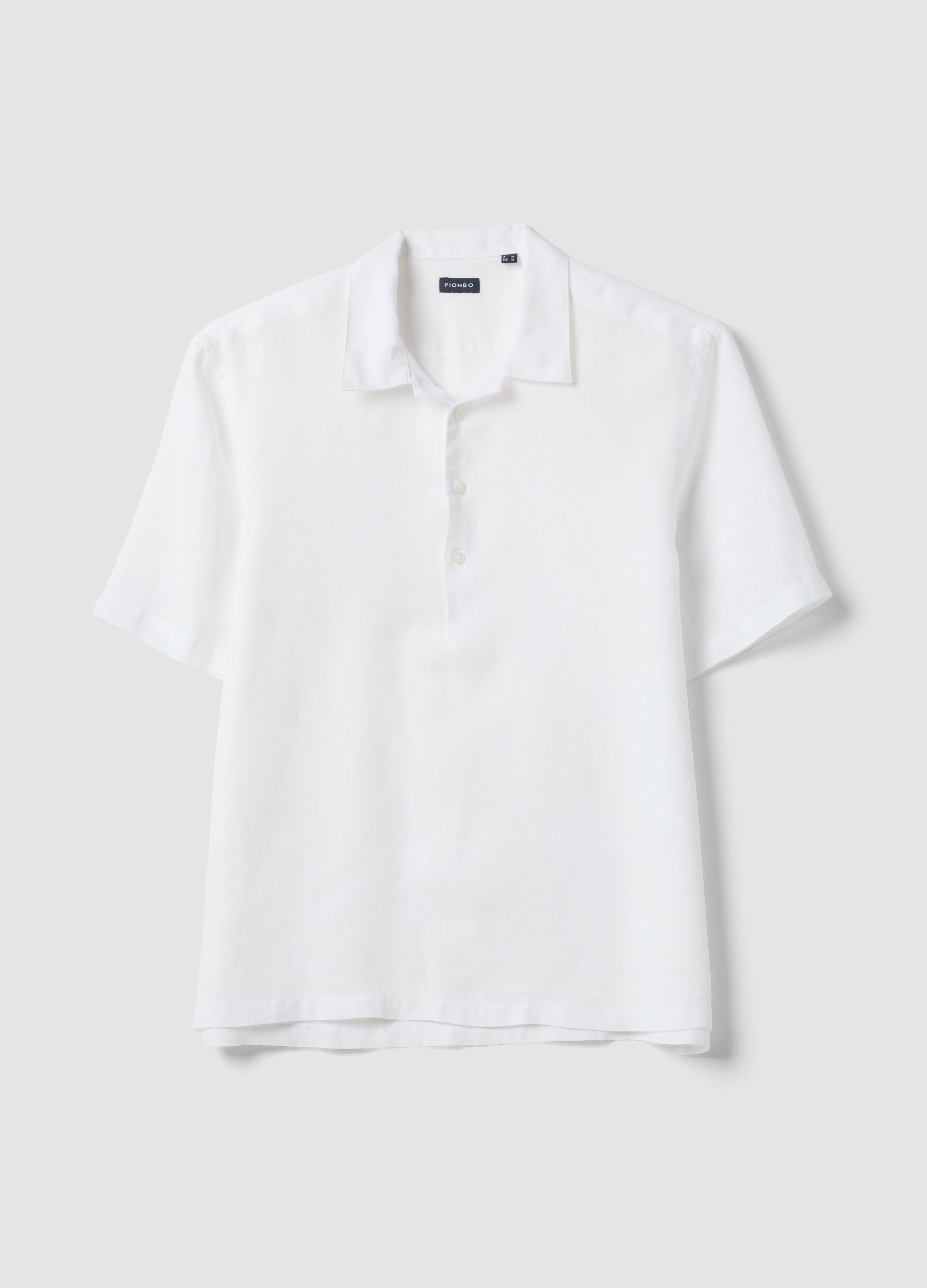 Piombo Contemporary, Camisa Blanca De Puro Lino Regular Fit Con Cuello De Bolos, Hombre, Blanco óptico, Talla: S