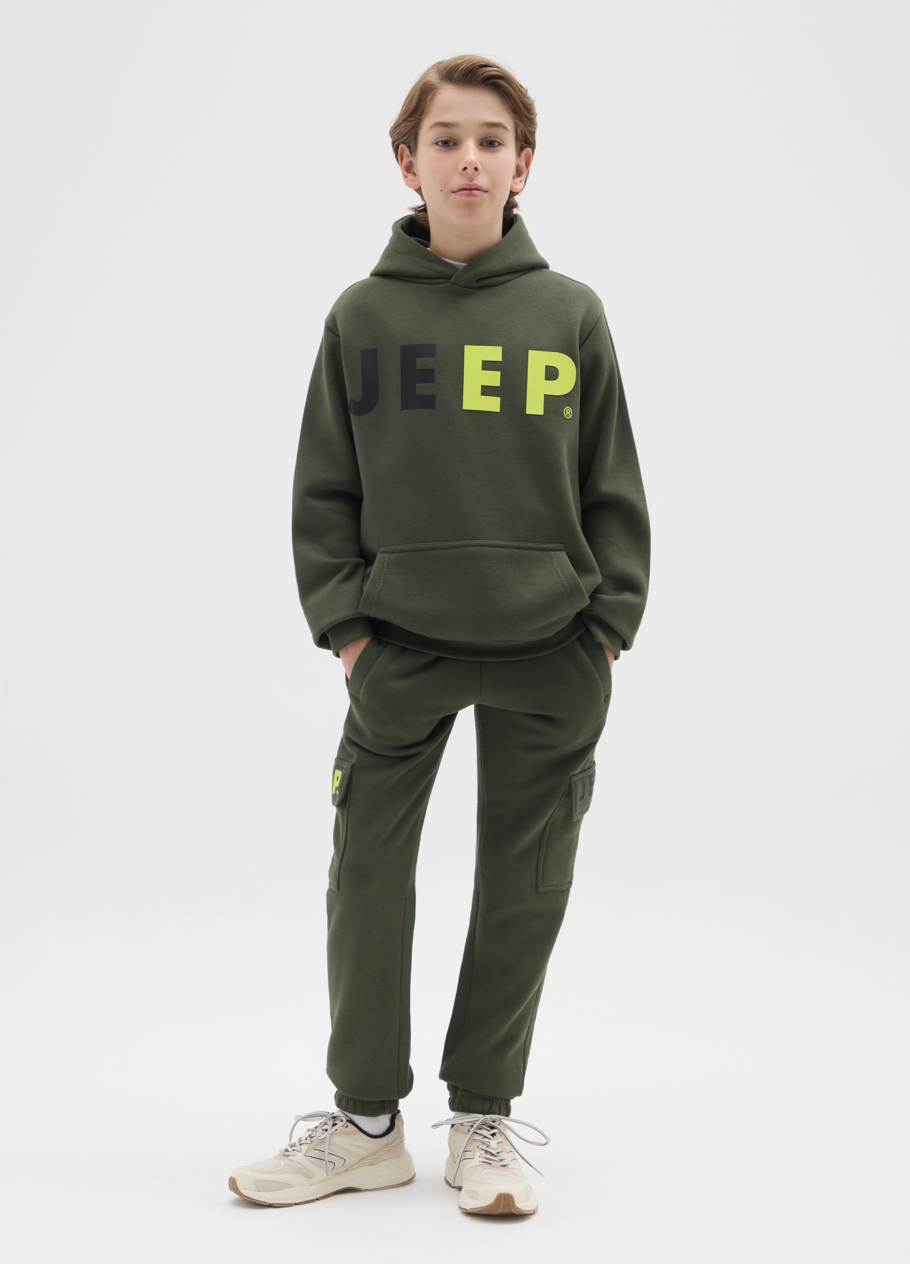 JEEP, Pantaloni Da Bambino In Misto Cotone Verde Regular Fit, Verde, Taglia: 10-11