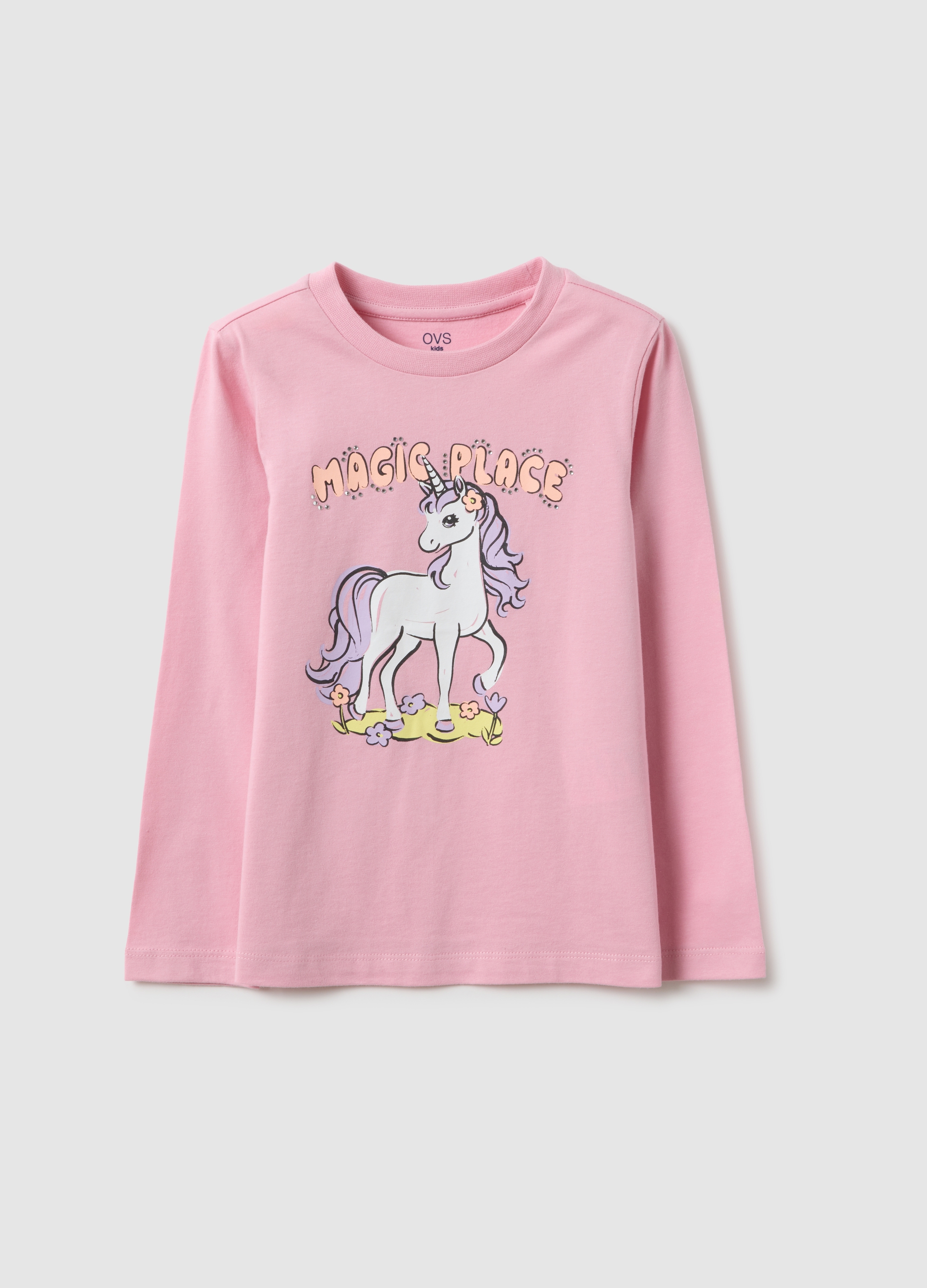 OVS KIDS, Camiseta De Algodón Rosa Para Niña Ajuste Regular Con Estampado, Niña, Rosa pastel, Talla: 6-7