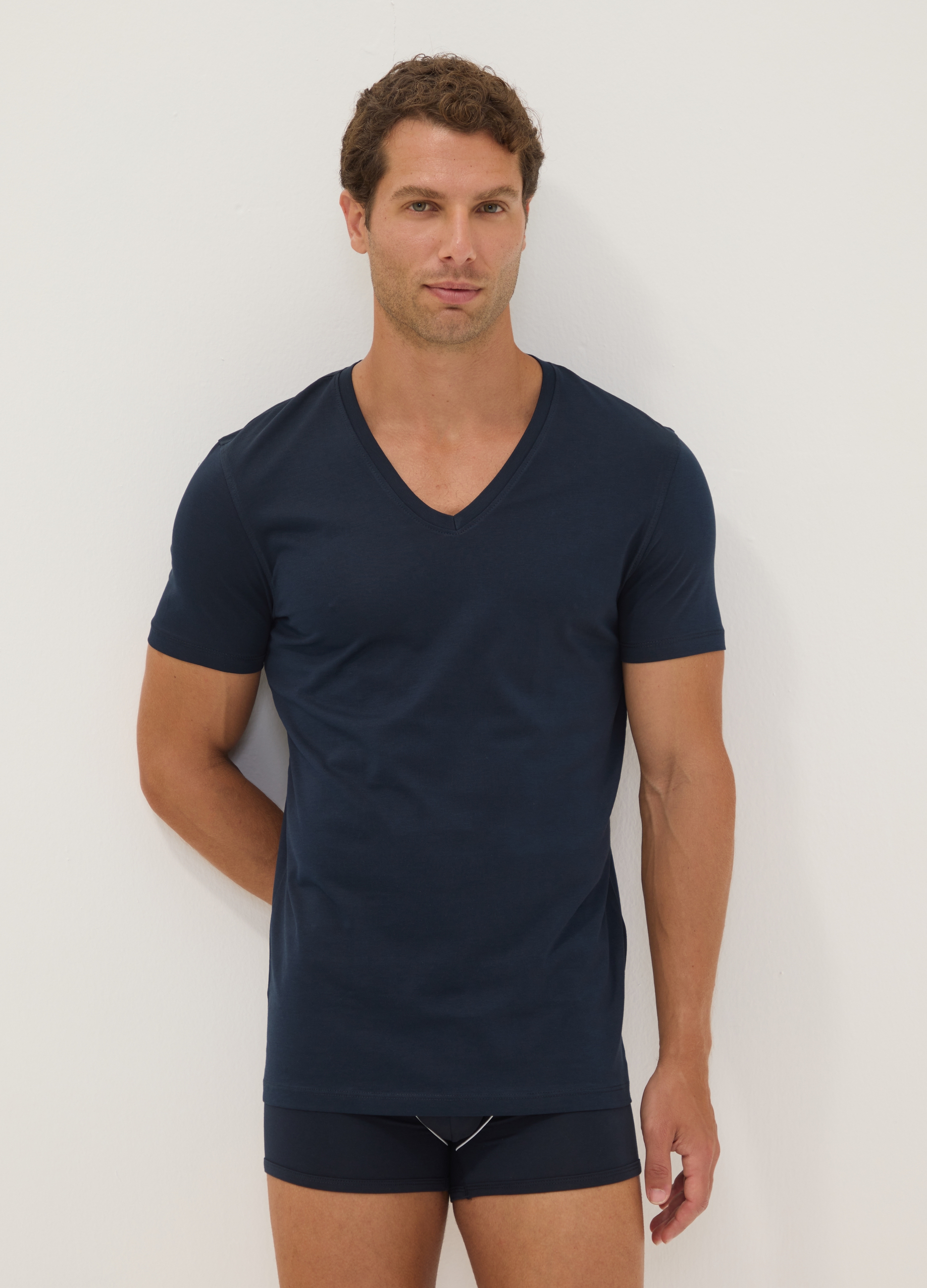 OVS, T-shirt Blu In Puro Cotone Supima Con Scollo A V Regular Fit, Uomo, Blu, Taglia: M