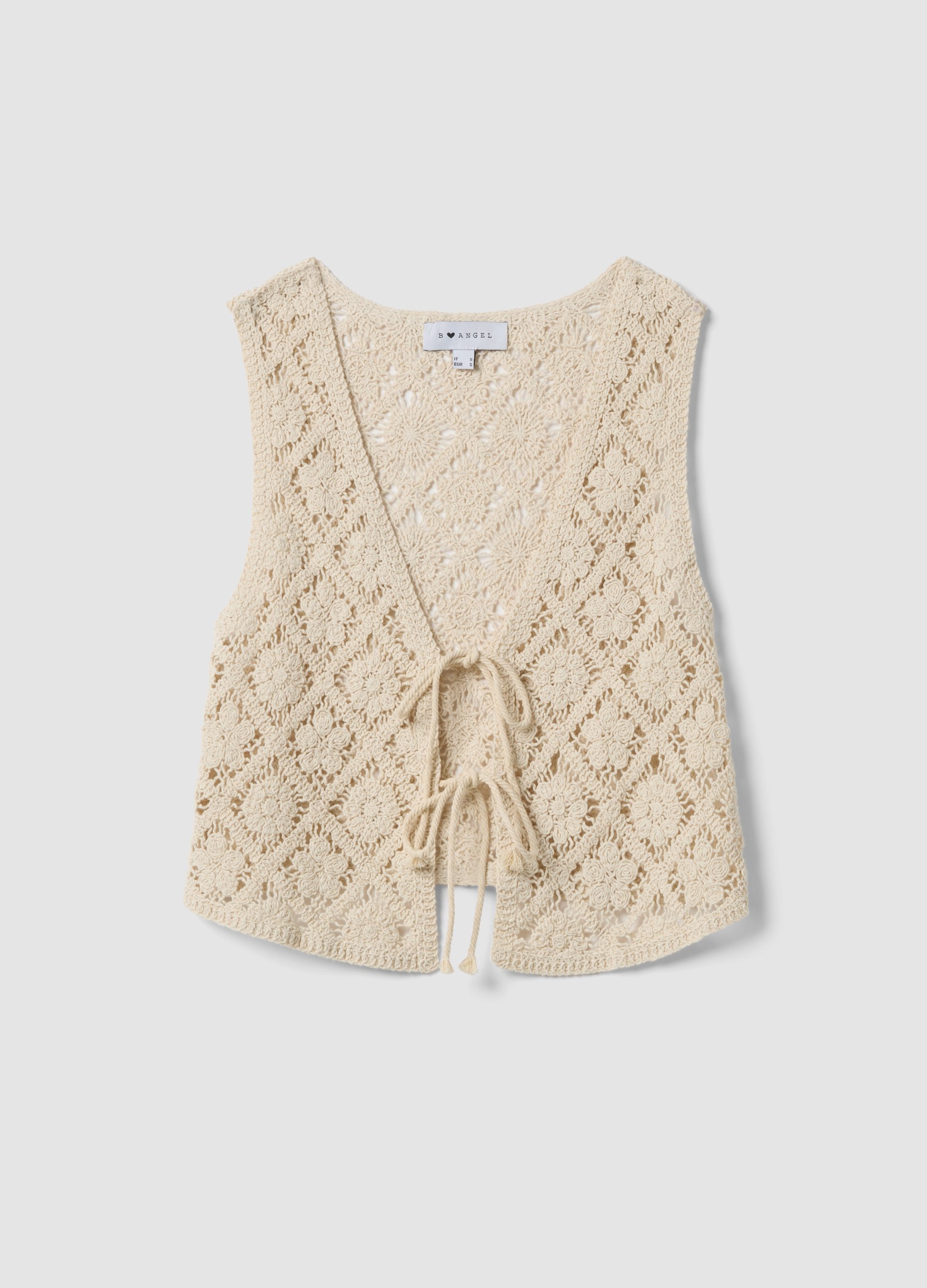 B.ANGEL, Gilet In Misto Cotone Beige Regular Fit Con Design A Maglia Floreale, Donna, Beige, Taglia: S