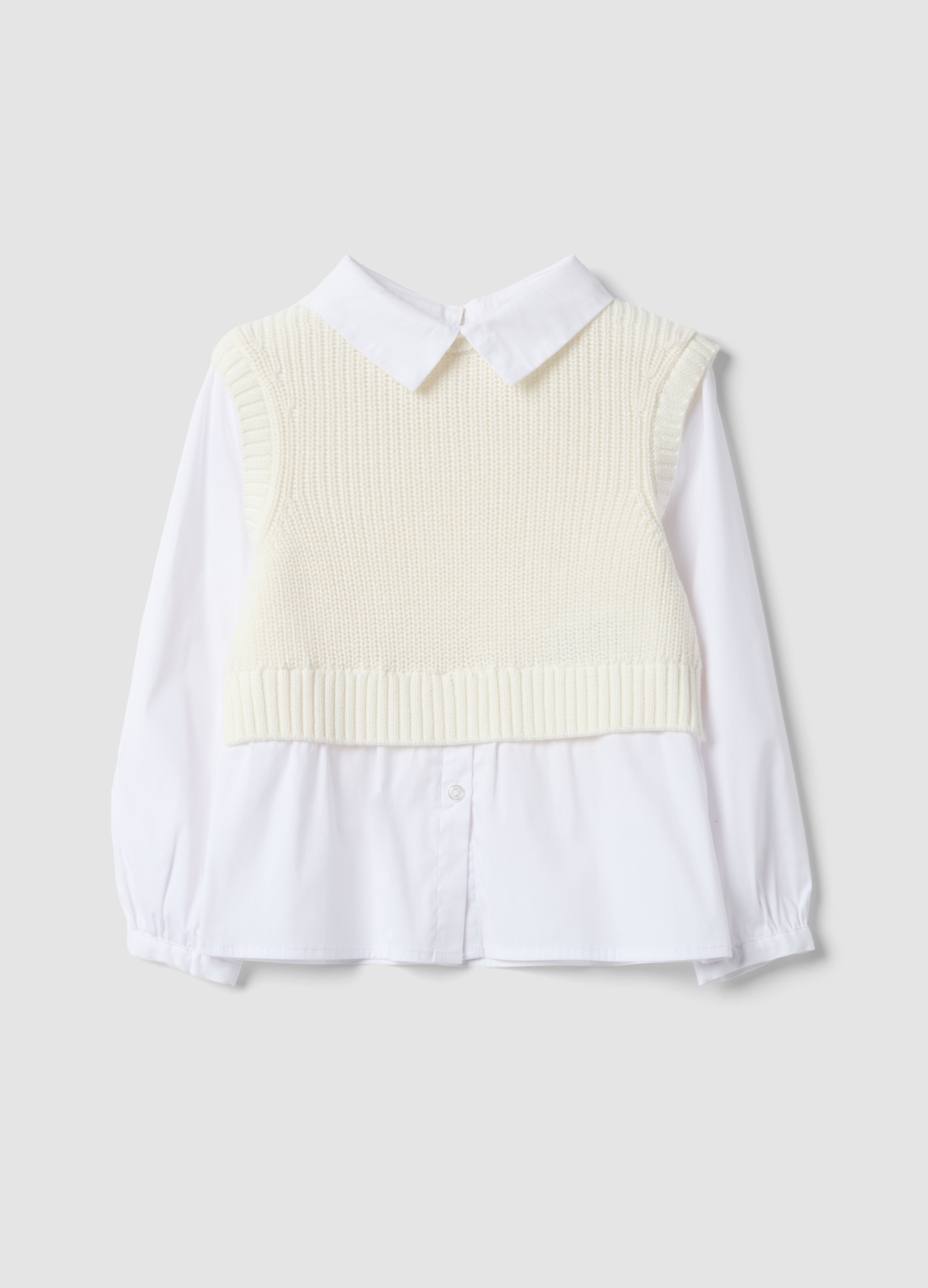 OVS KIDS, Maglia Bianca In Misto Cotone Con Camicia Over Fit Per Bambina, Bianco, Taglia: 4-5