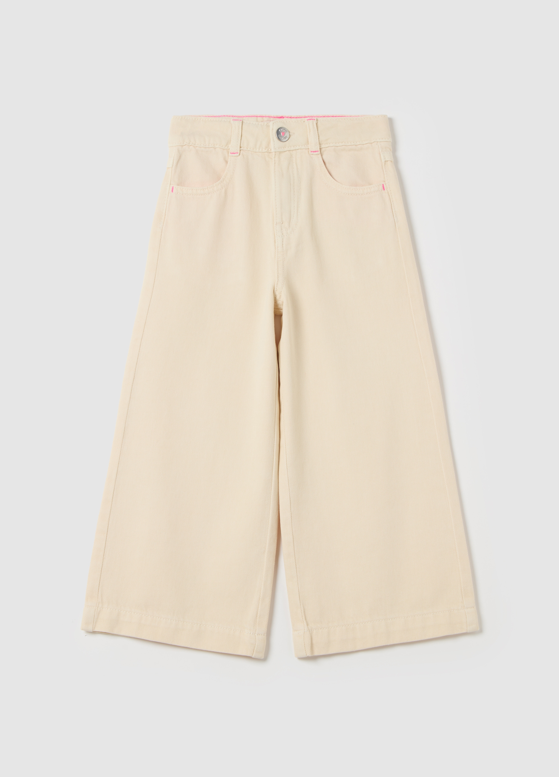 LOVE THERAPY, Pantaloni A Gamba Larga Con Ricamo Cuore, Bambina, Beige, Taglia: 4-5