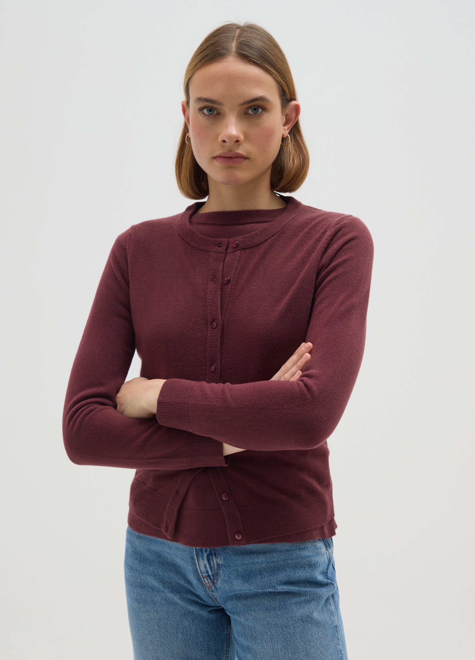OVS, Cardigan Bordeaux Regular Fit Con Bottoni, Donna, Rosso, Taglia: M