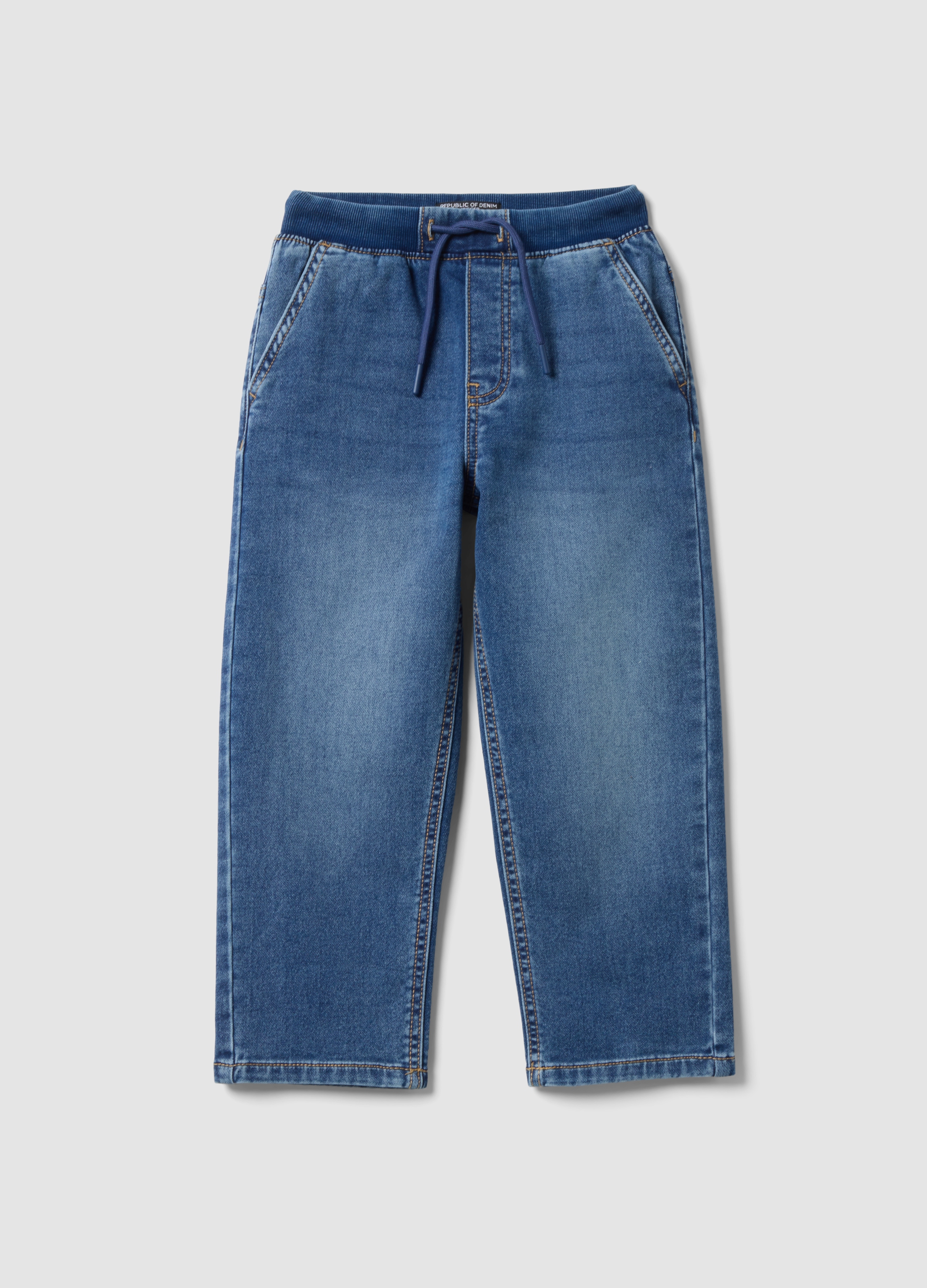 REPUBLIC OF DENIM, Jogger Denim Blu In Cotone Elasticizzato Con Vita Elasticizzata Per Bambino, Blu, Taglia: 3-4