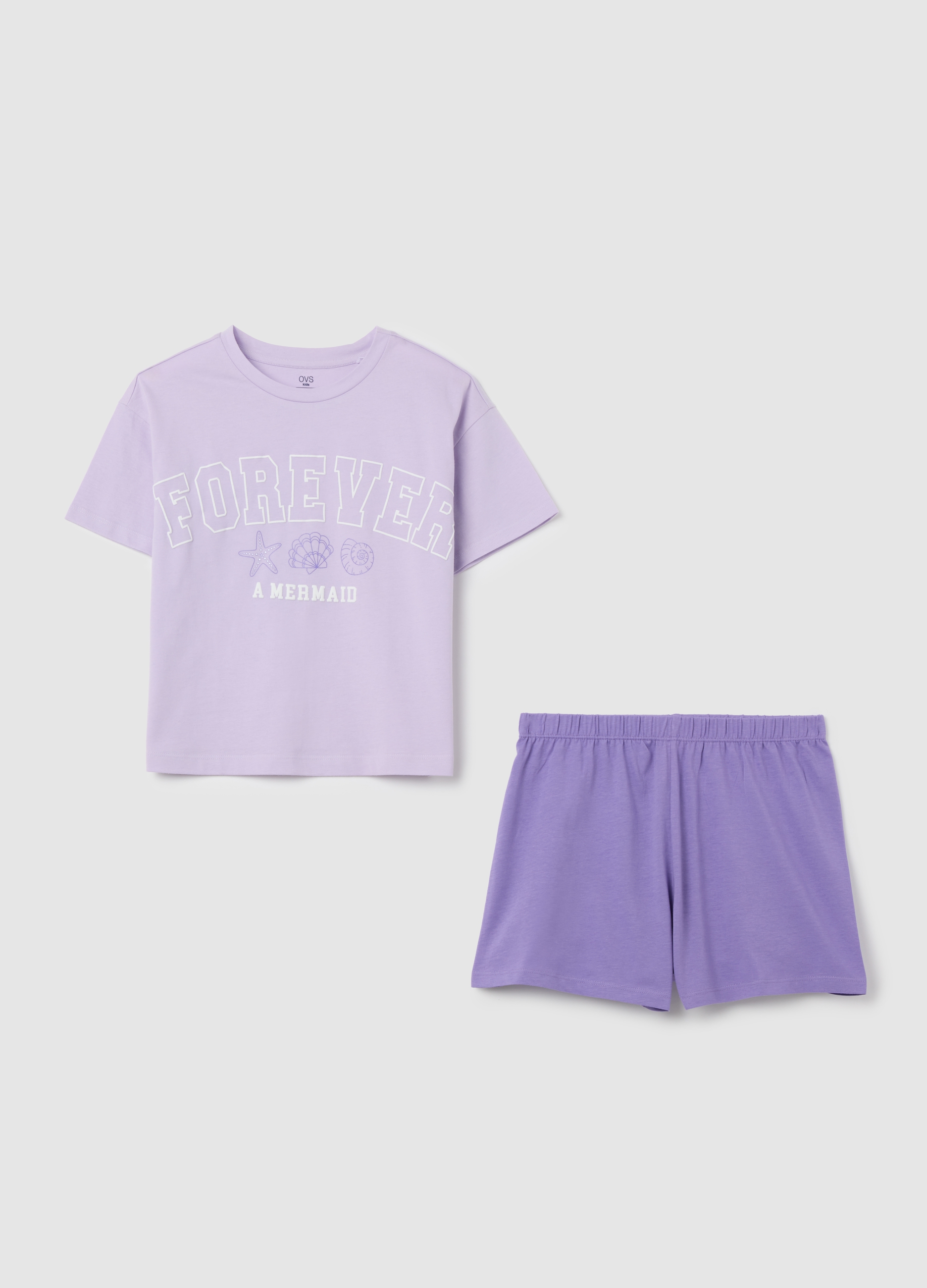 OVS, Pigiama Corto Da Bambina In Puro Cotone Viola Regular Fit, Viola, Taglia: 11-12