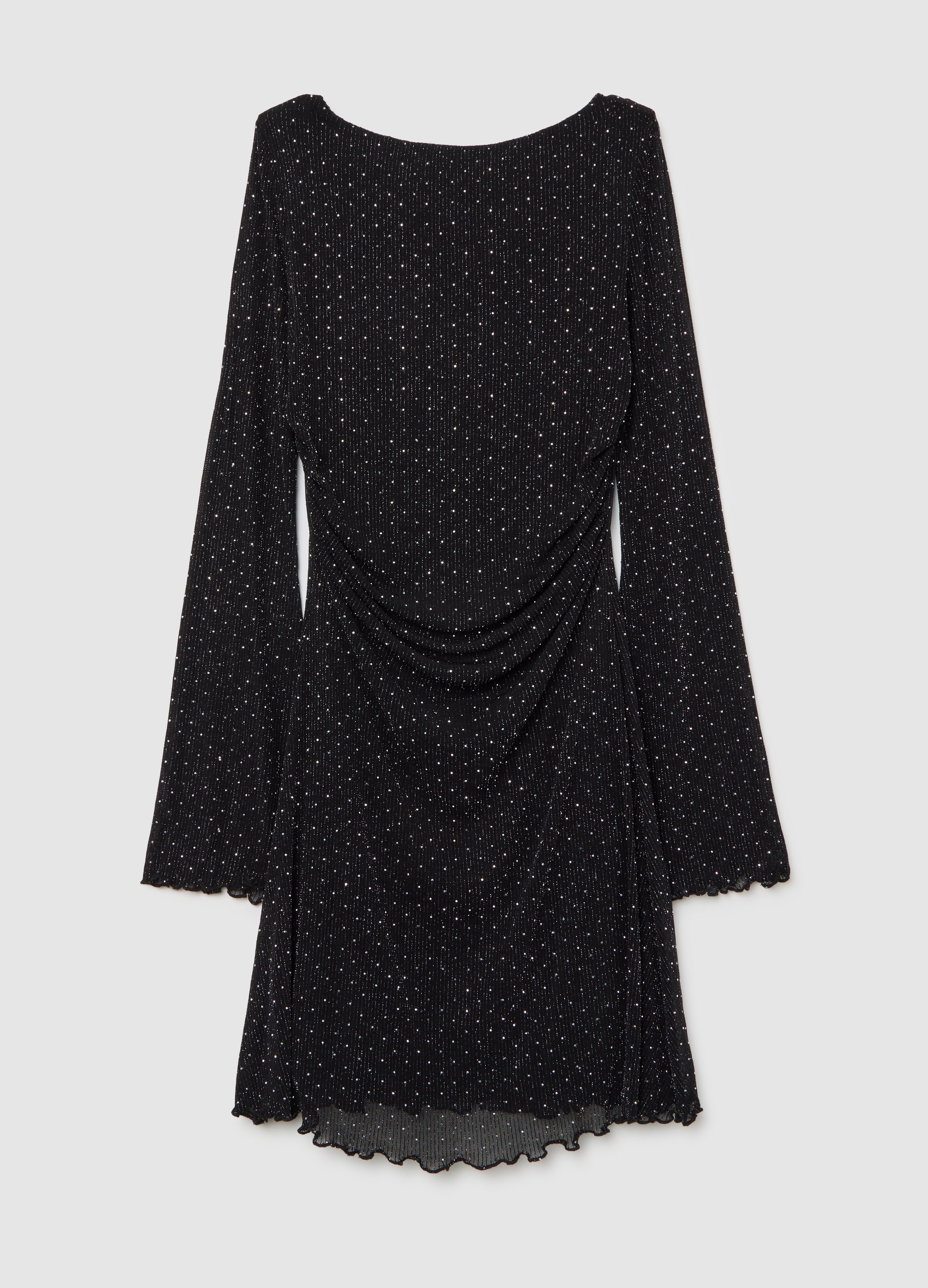 B.ANGEL, Abito Nero Con Brillantini E Maniche Lunghe, Mujer, Negro, Talla: M