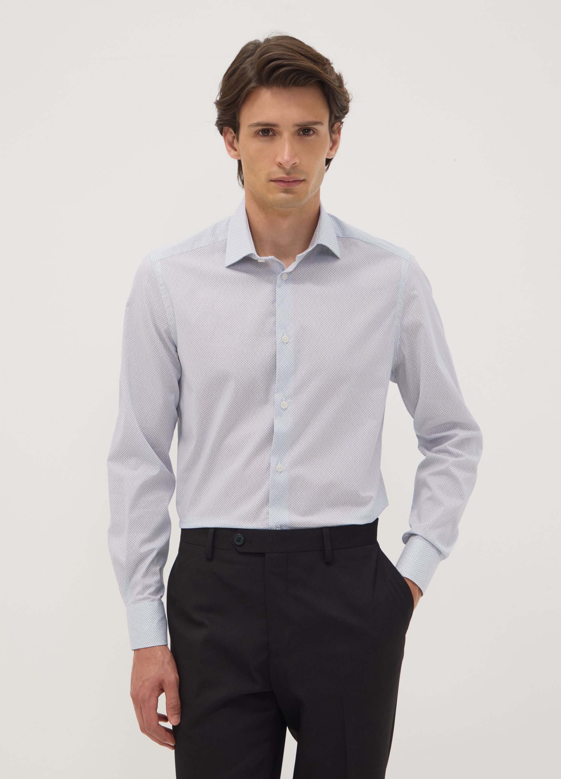 OVS, Camicia Azzurra In Popeline Di Cotone Elasticizzato Con Collo Francese, Uomo, Azzurro, Taglia: 43