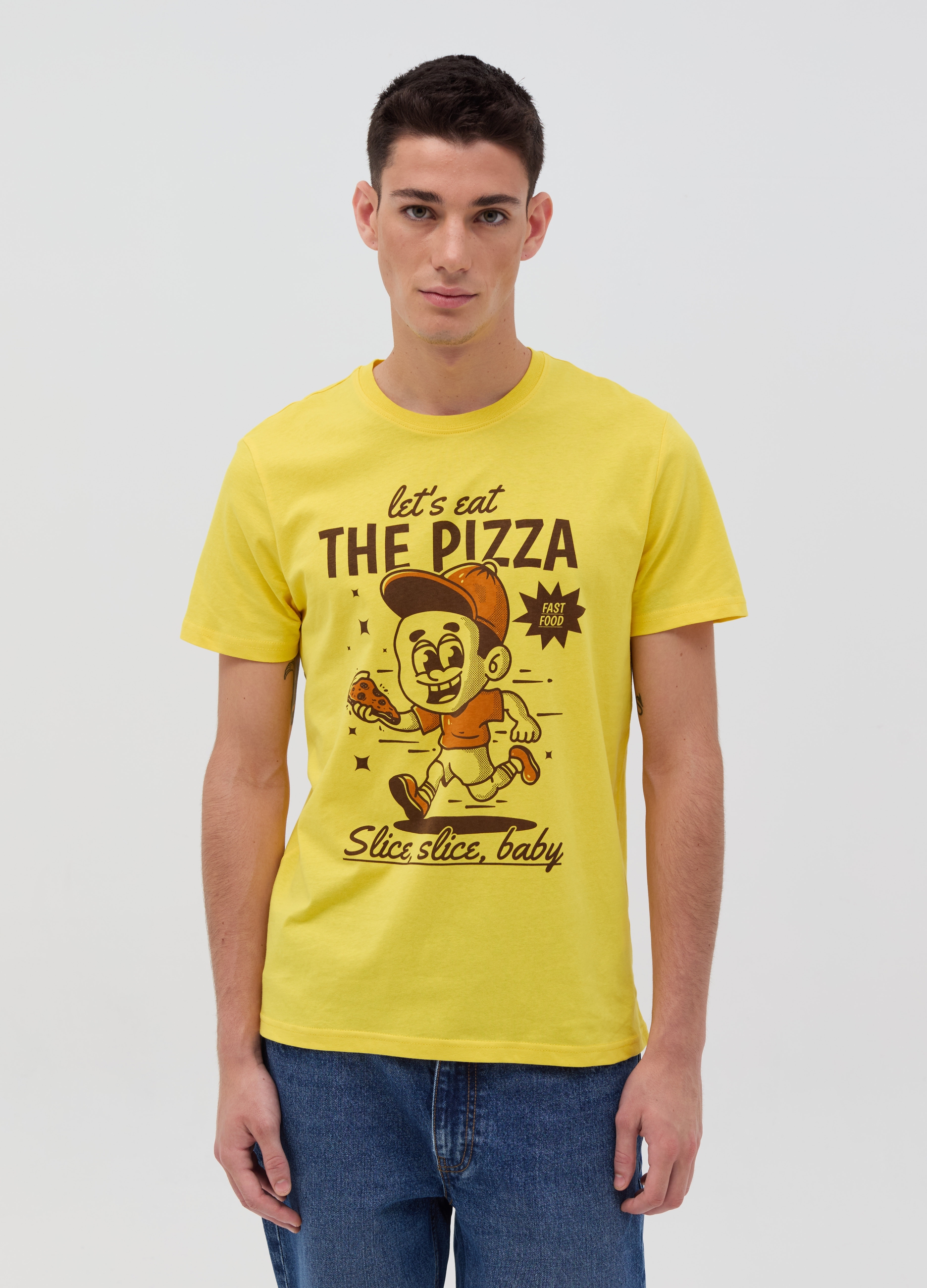 OVS, T-shirt Con Stampa Fast Food, Uomo, Giallo, Taglia: S