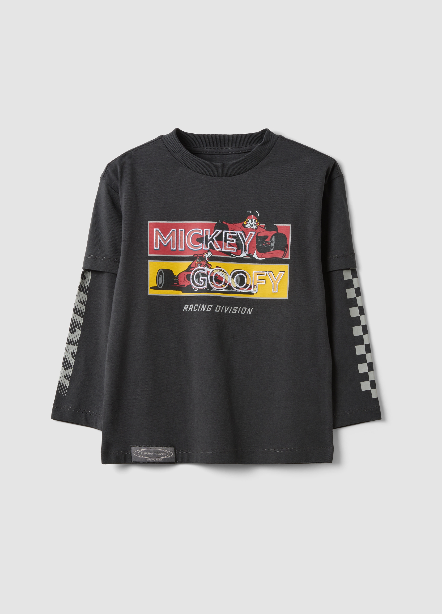 DISNEY, T-shirt Nera In Puro Cotone Con Girocollo E Stampa Mickey Per Bambino, Nero, Taglia: 6-7