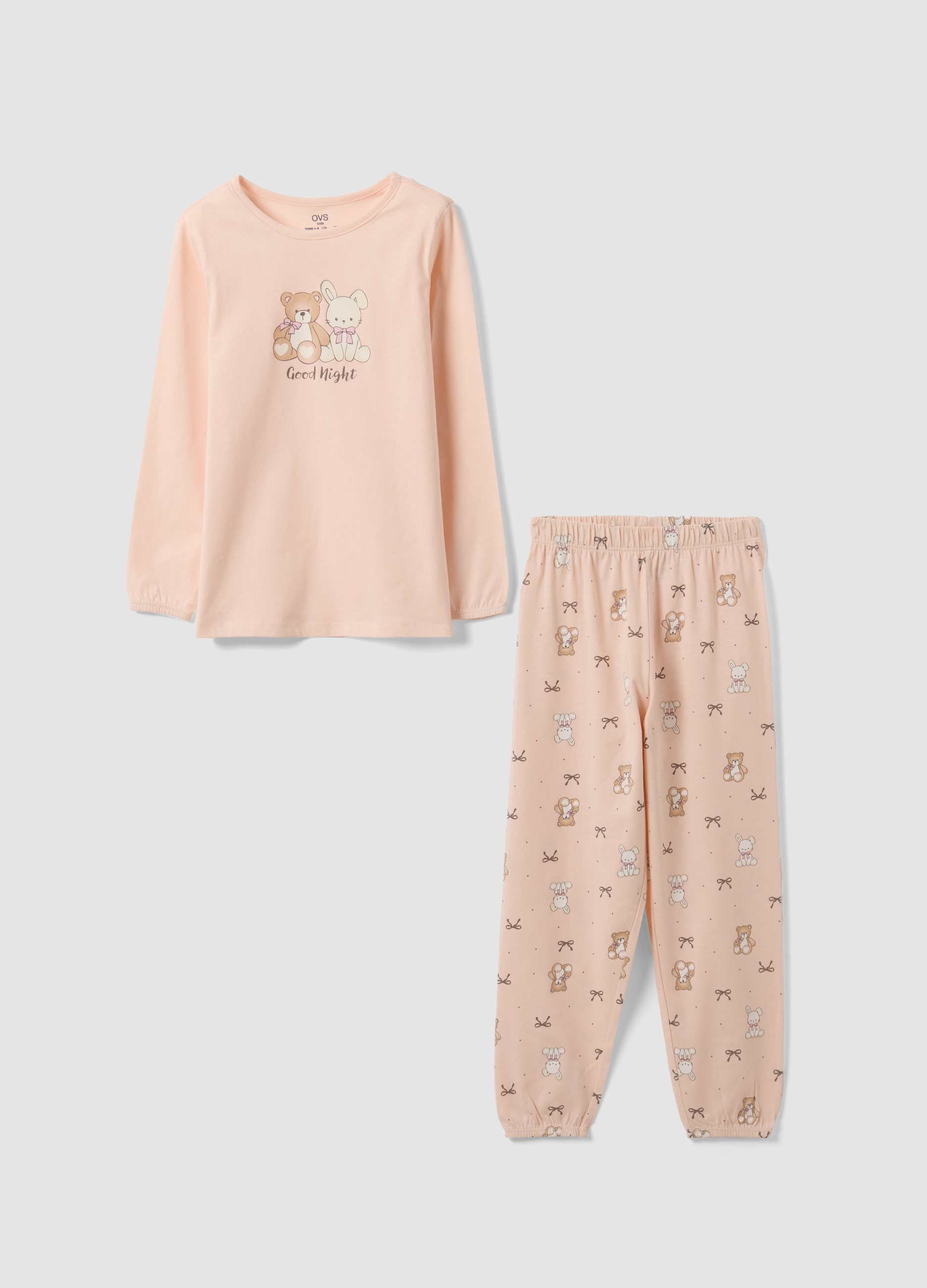 OVS KIDS, Pigiama Rosa In Puro Cotone Organico Con Girocollo Con Stampa Animaletti, Bambina, Rosa, Taglia: 9-10
