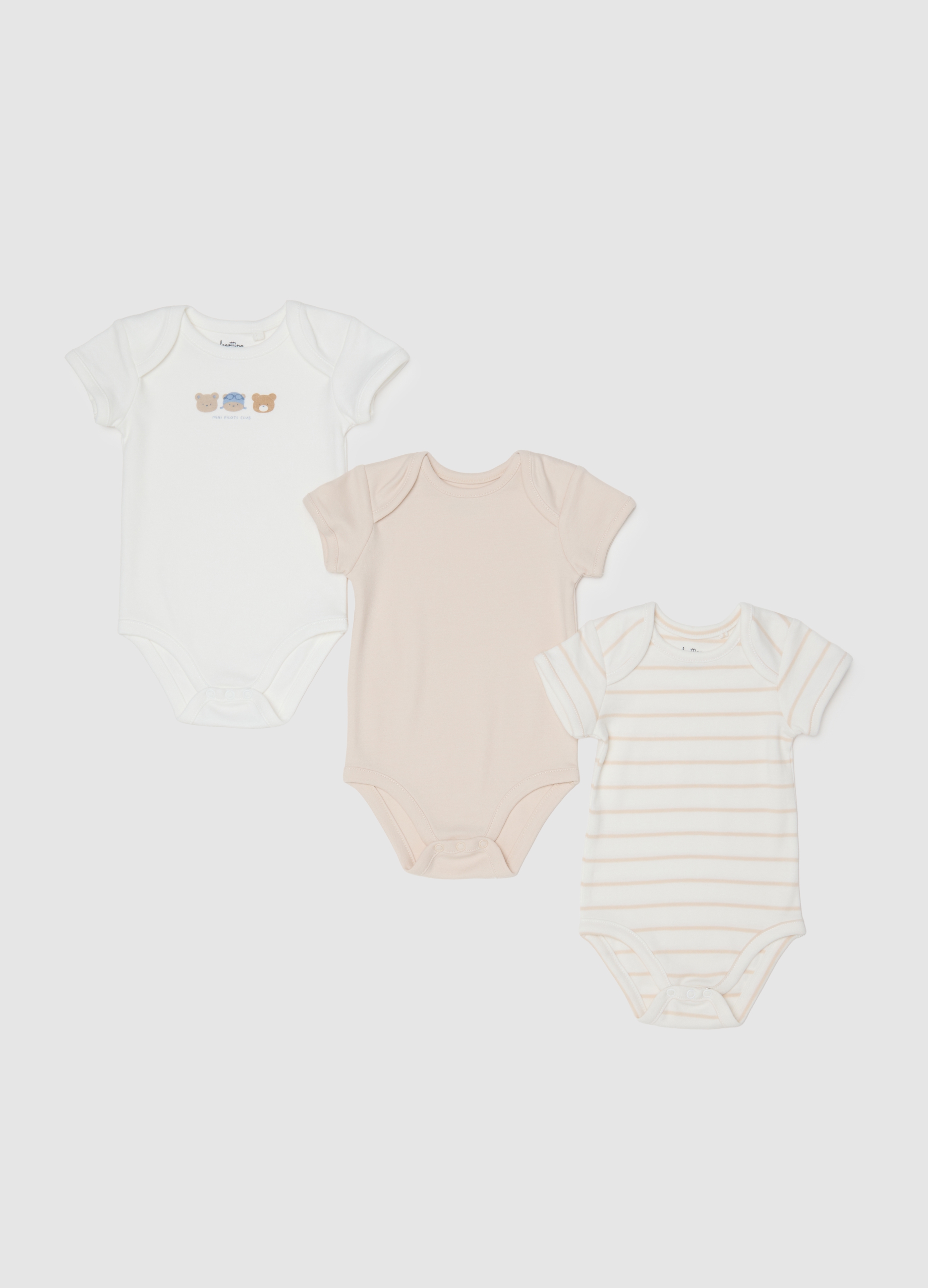OVS, Set Aus Reiner Baumwolle, Mehrfarbige Baby-bodys, Neugeborener Junge, Weiß/Beige, Größe: 1-3
