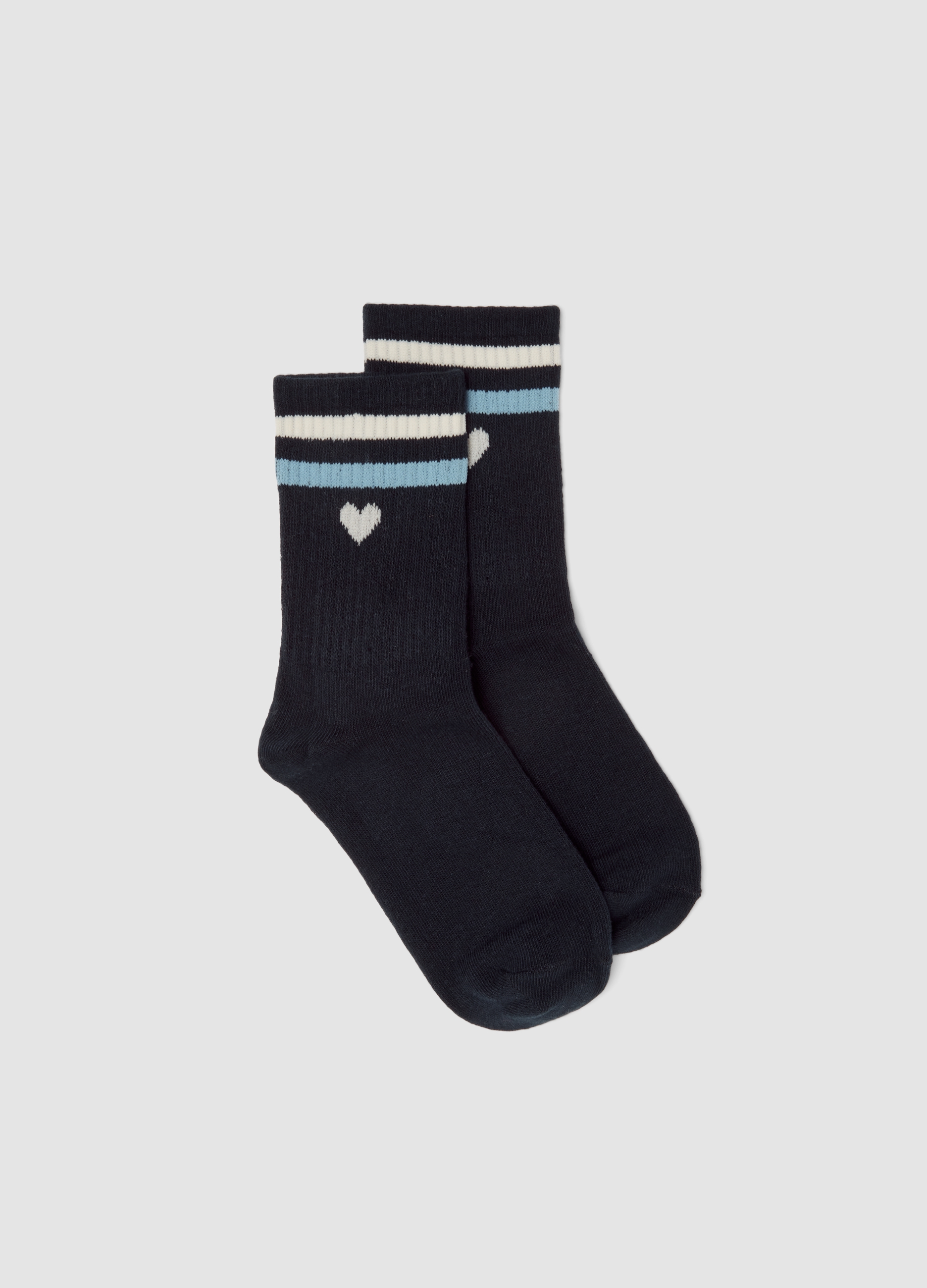 B.ANGEL, Calzini Blu In Cotone Organico Elasticizzato Con Cuore, Donna, Nero, Taglia: 39-41
