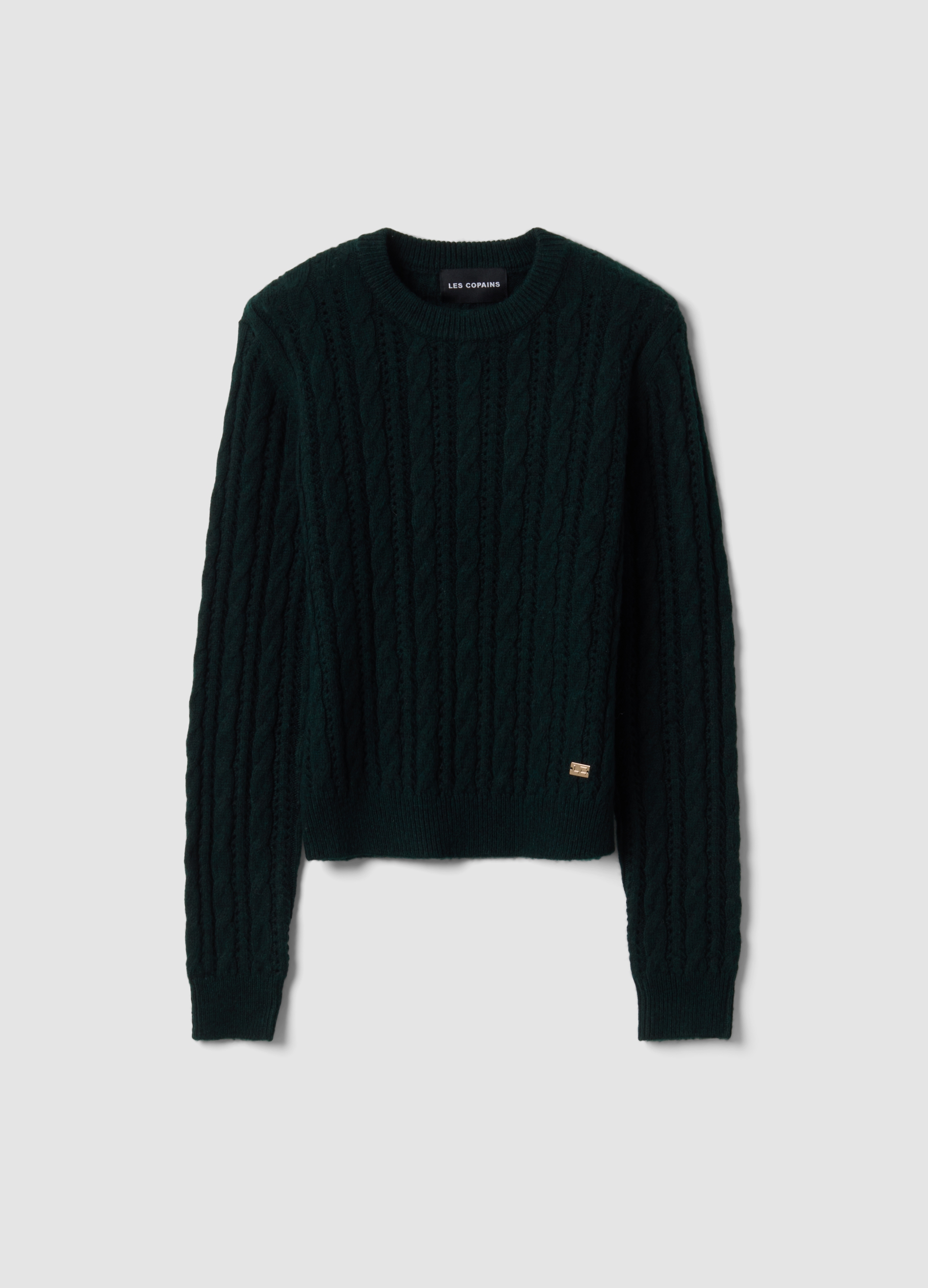 LES COPAINS, Maglia Verde Girocollo In Misto Lana A Trecce Regular Fit, Donna, Verde, Taglia: S