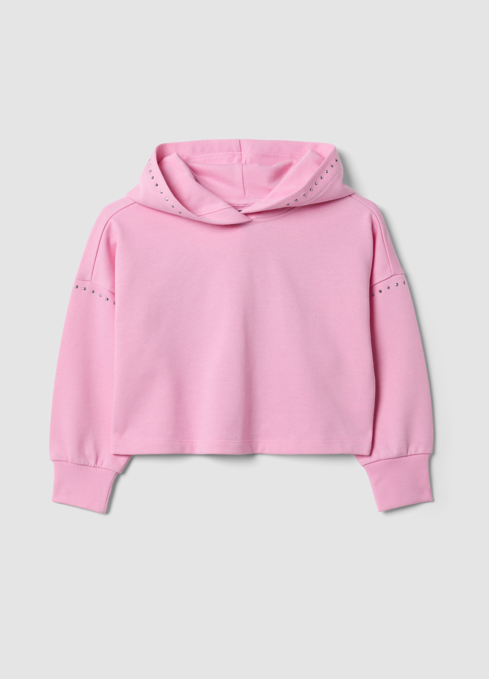 OVS KIDS, Felpa Rosa In Puro Cotone Con Cappuccio E Strass Per Bambina, Rosa, Taglia: 9-10