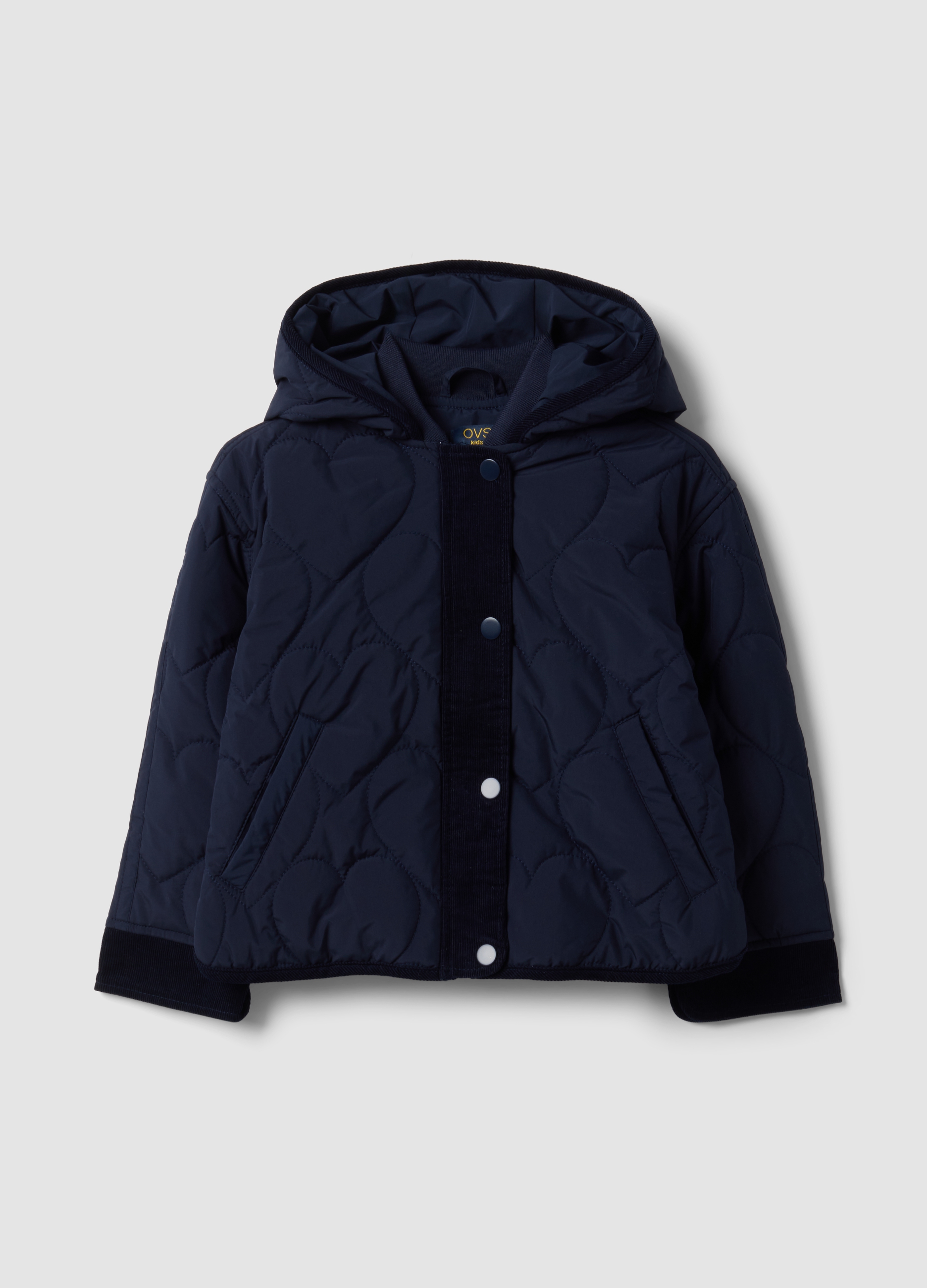 OVS KIDS, Giubbotto Blu Trapuntato Con Cappuccio E Bordi A Costine Per Bambina, Blu, Taglia: 7-8